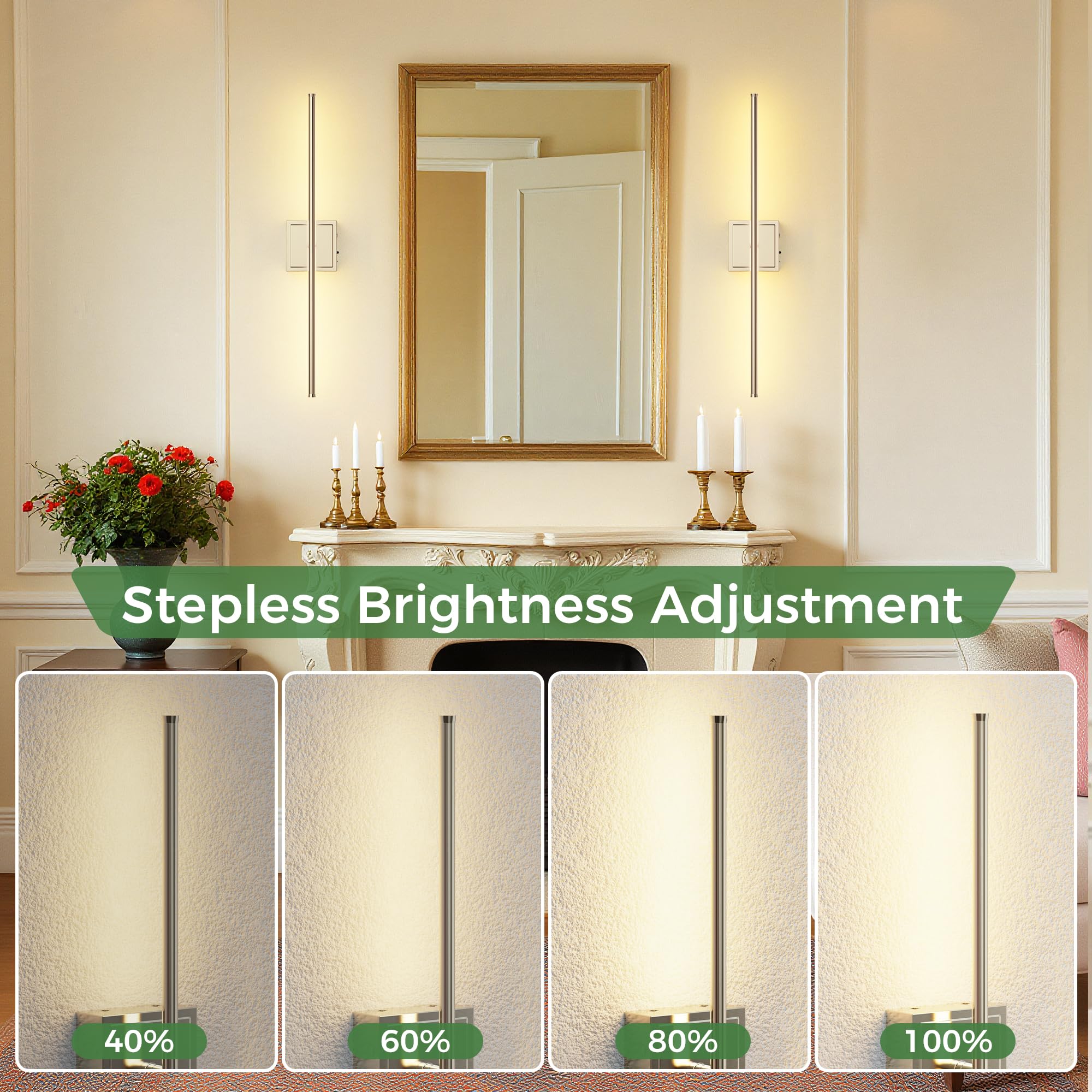 DORESshop Dimmable Battery Operated Wall Sconces Set of 2, 28.1 Inch Nickel, Rechargeable with Remote Control, Model SF20250917B0DNZDZ