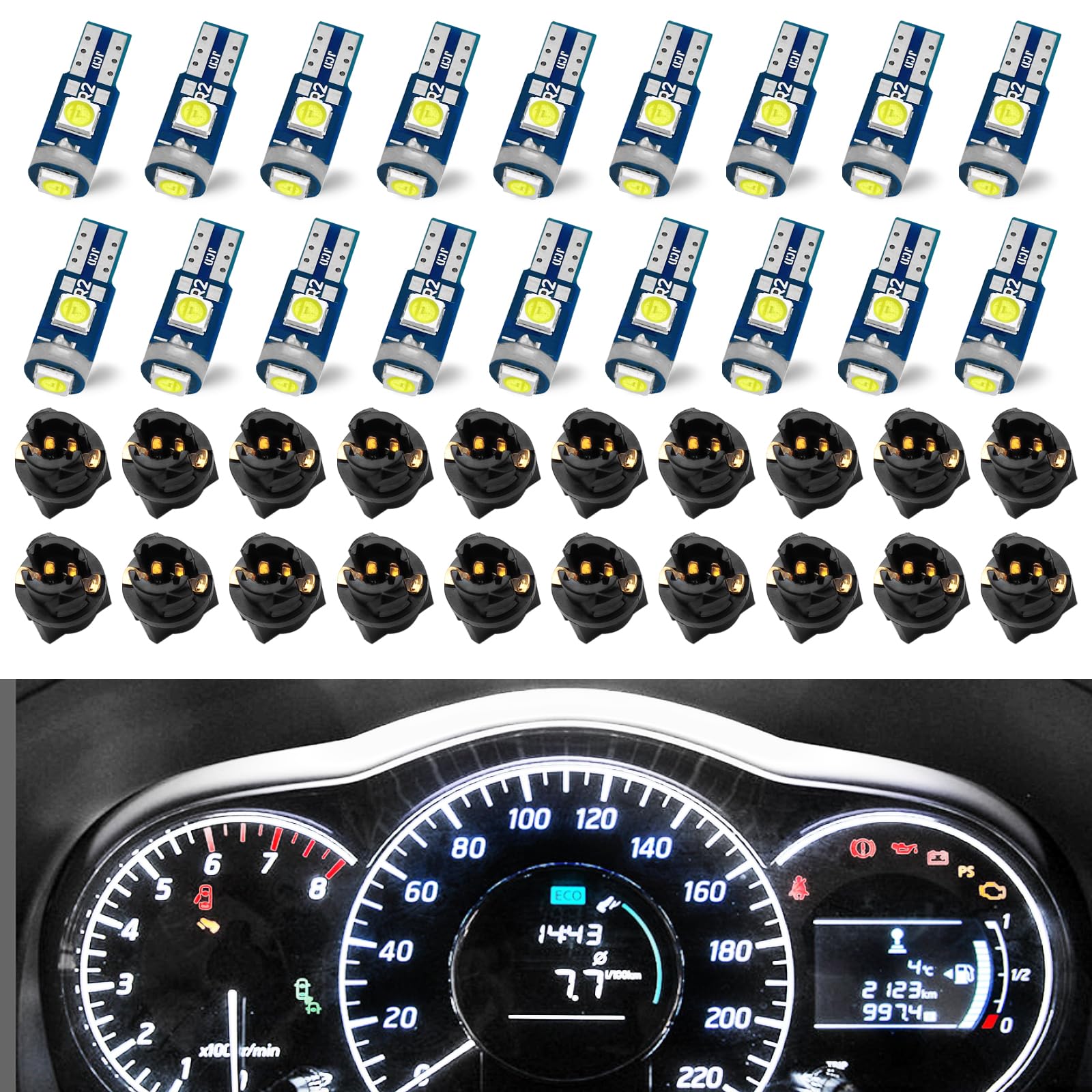 QUICTO Led Bulb Dash Lights Super Bright, T5 37 74 LED Bulb with Twist Lock Socket PC74 PC37, for Car Bulb Air Conditioning Light Clock Light (White)