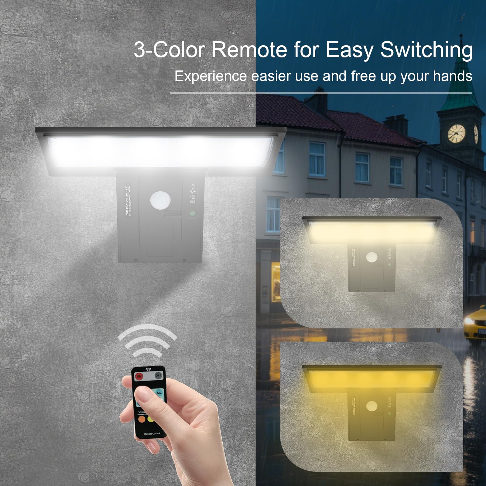 Hrevorryda Solar Lights Outdoor Waterproof-4 Lighting Modes Wall Light With Remote 520Lm Ip65 Waterproof Motion Sensor Outdoor Lights Powered For Front Door Yard Deck Fence Garage Pathway (4.2W)