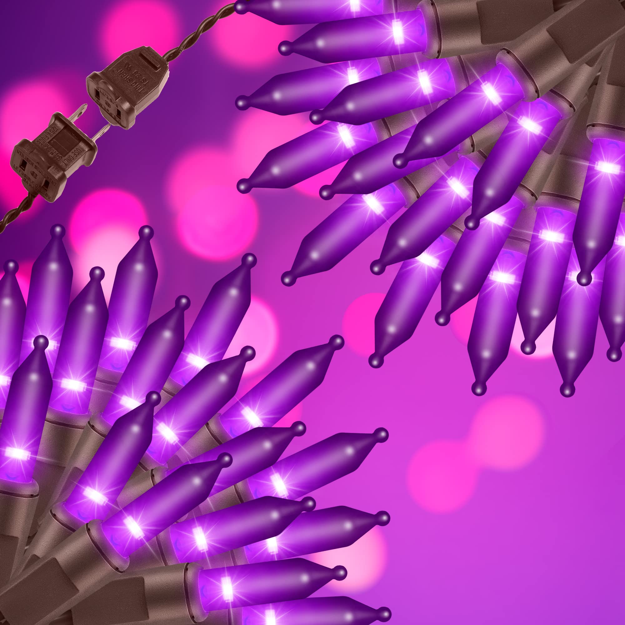 Justpro 100Lights Purple Extra-Bright With End Connectors Halloween Decorative Lights 5.98M Ul Certified Mini String Light Set Waterproof For Halloween Home Garden Christmas Tree Party Patio Wedding