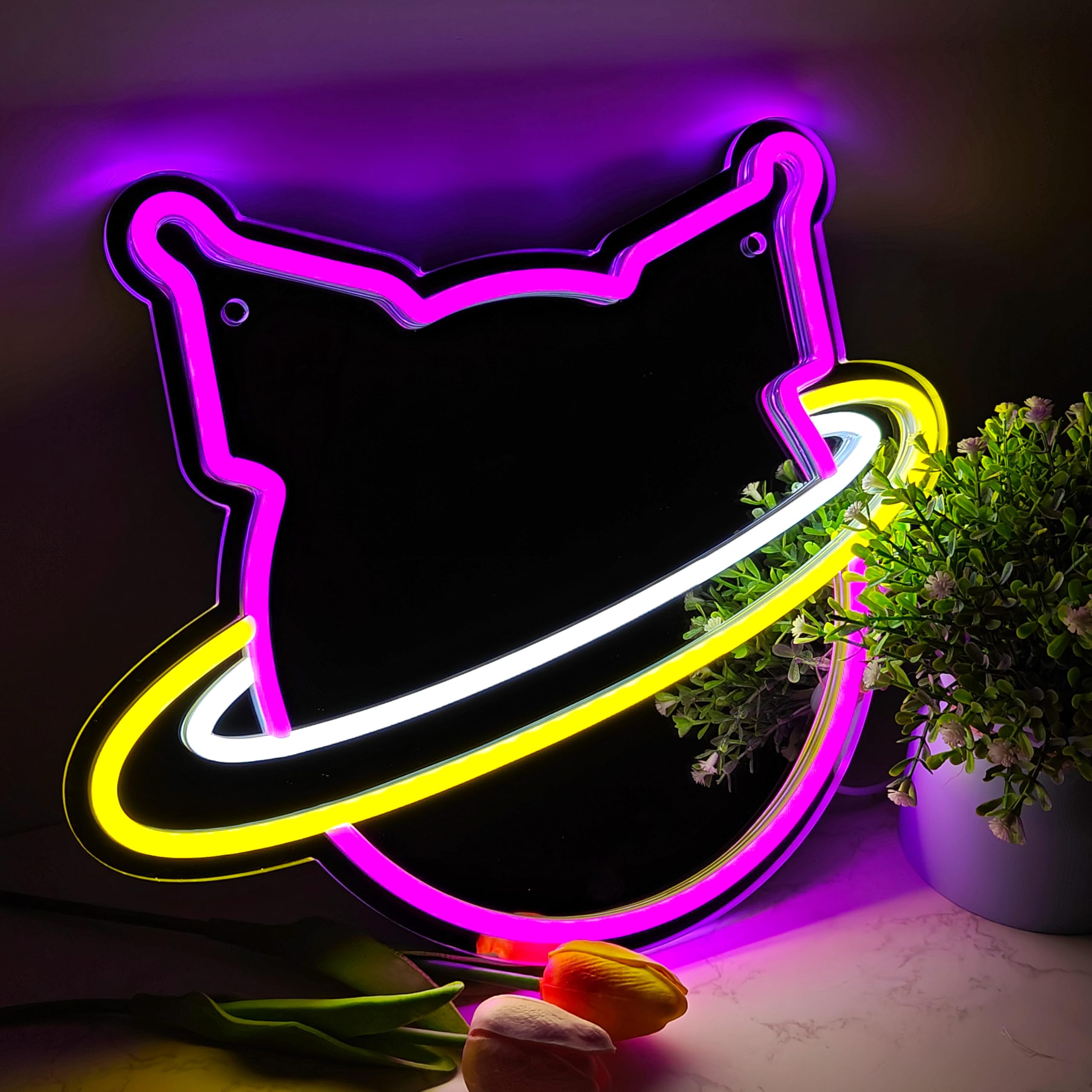 JOSEBRU Kuromii Neon Sign Night Light, 12x12 inches, Purple/White/Yellow, Anime Room Decor, Kawaii Wall Art