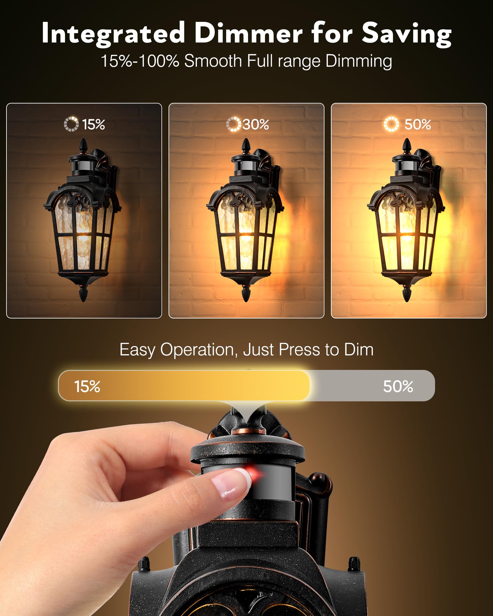 VIANIS Outdoor Motion Sensor Light, 16.4" H, Oil Rubbed Bronze, Aluminum, Model V81531B2, Dusk to Dawn Porch Lantern