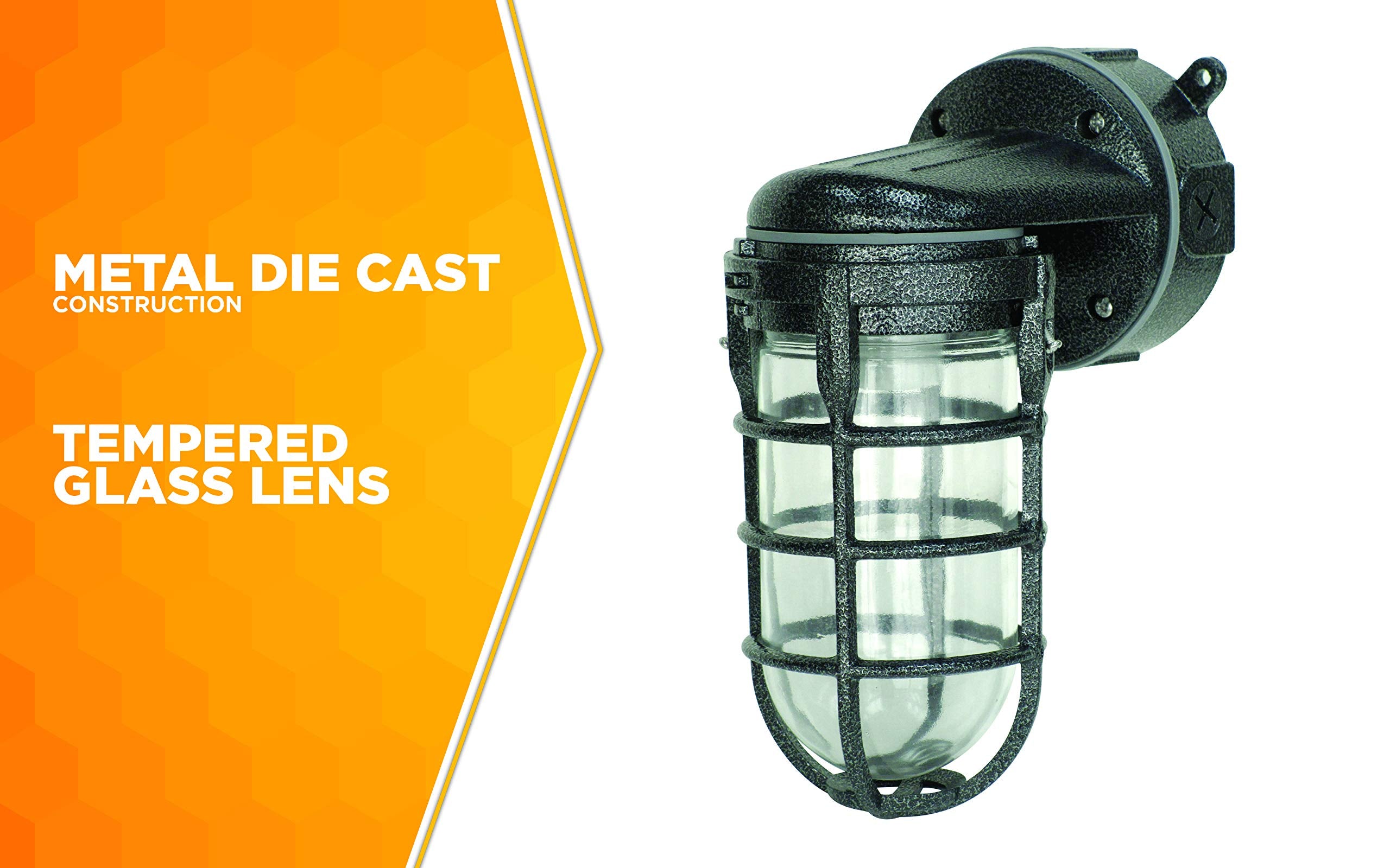 Woods Wall Mount Light, Hammered Black Finish, Sturdy Die Cast Aluminum, 100W, Indoor/Outdoor, Model L1707SVBLK