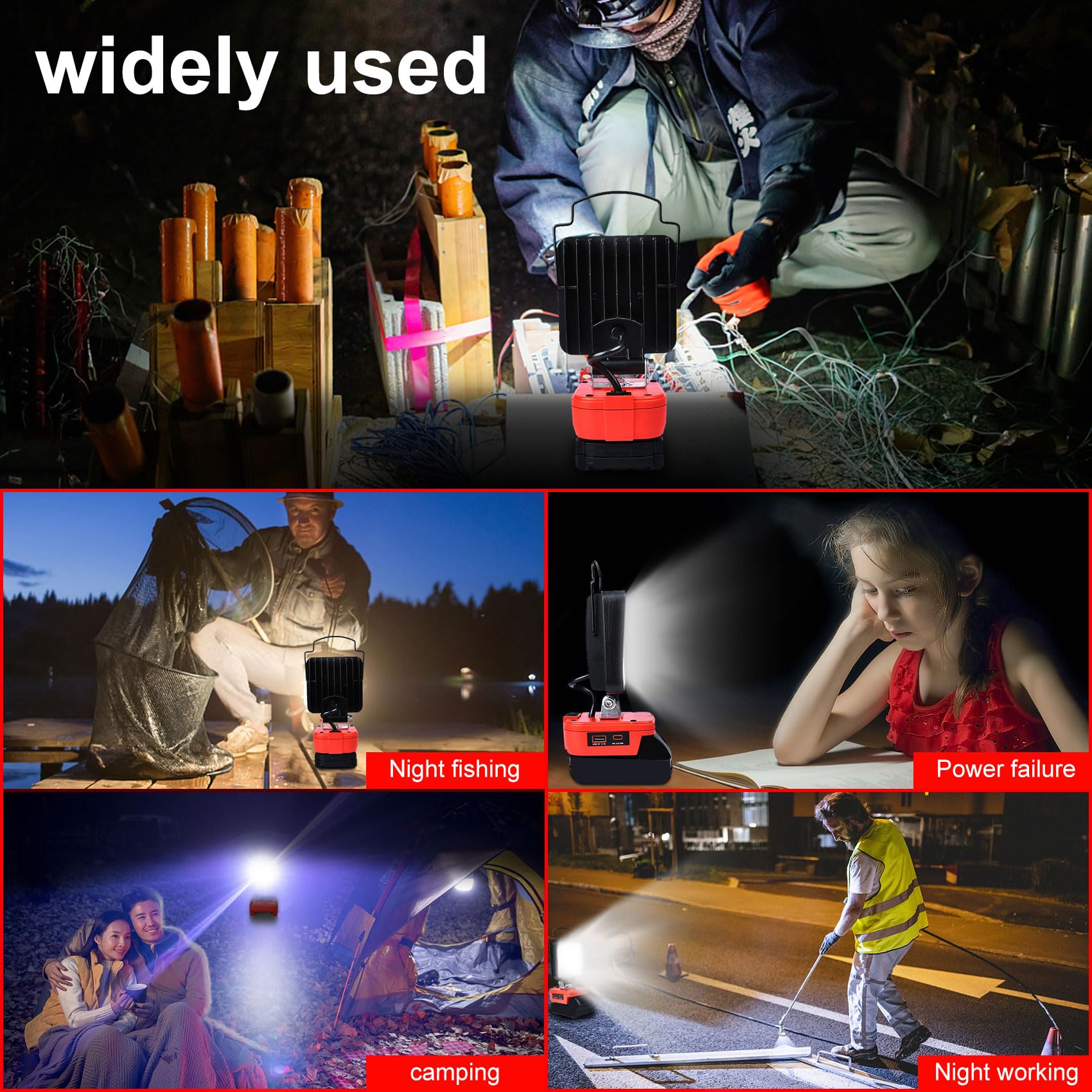 Fiihio Portable Led Work Light Compatible With Craftsman V20 Battery  48W 4200Lm Cordless Flood Light With Usb & Type-C Ports  Low Voltage Protection  For Job Site Lighting  Camping (No Battery)