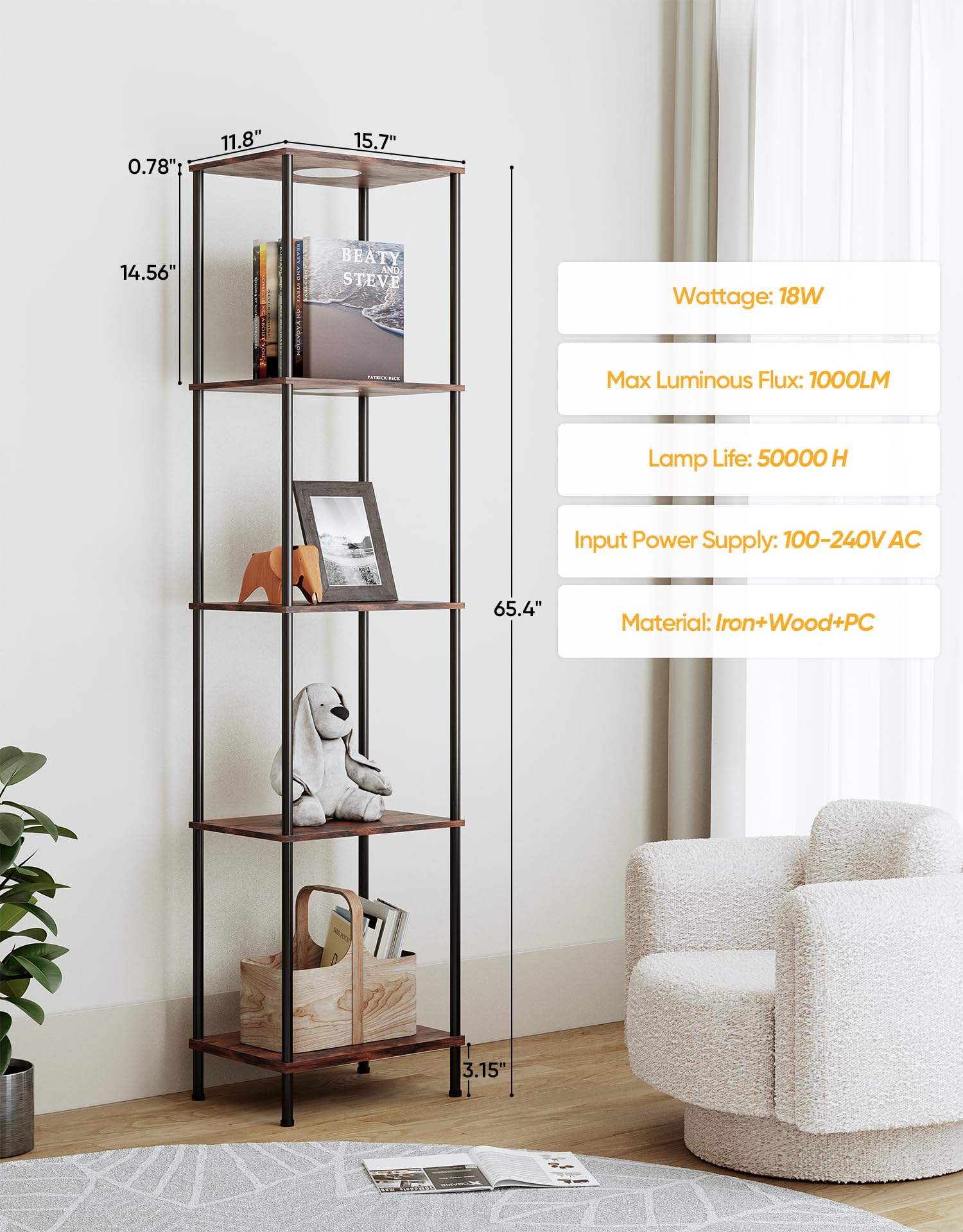 Display Shelf With Rgbcw Light, Color Changing Curio Cabinet Floor Lamp With Shelves Corner Standing Column Lamp Etagere Organiz