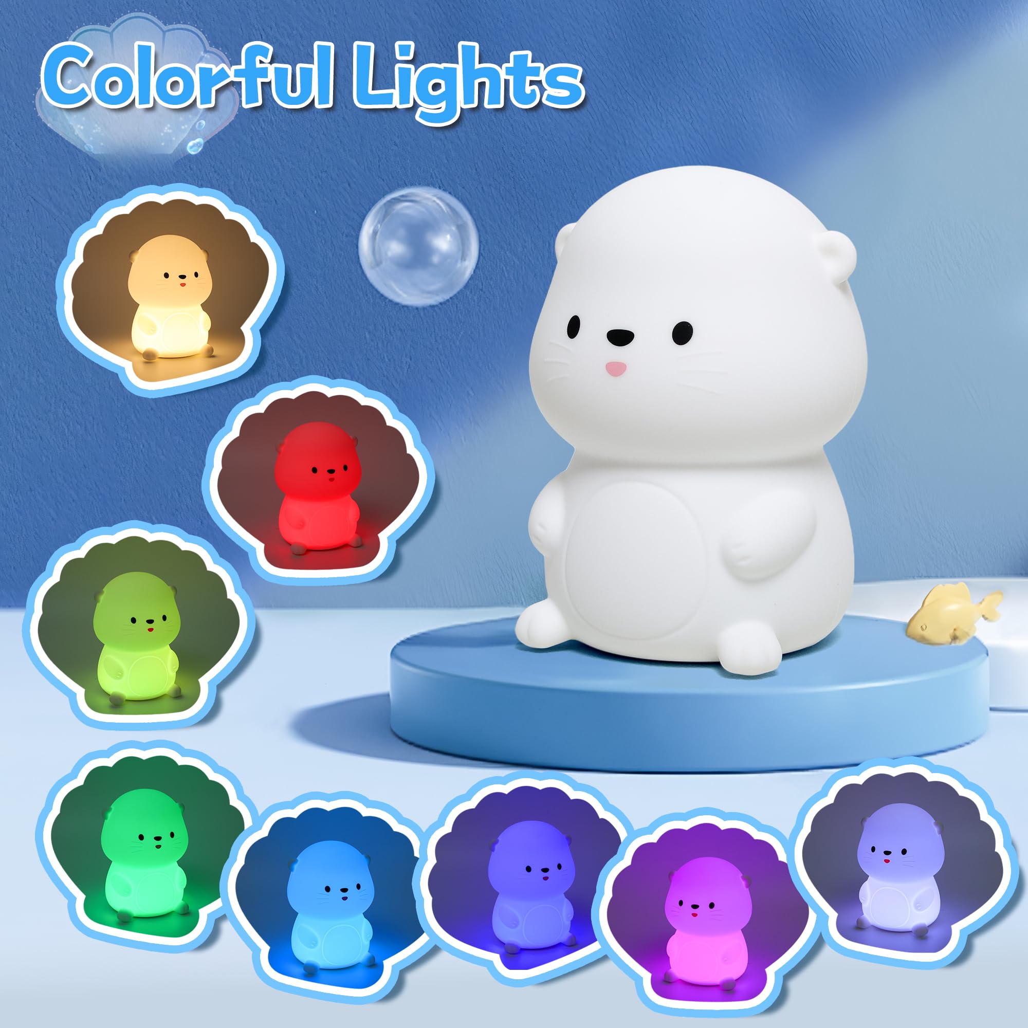 OkiyiD Otter Night Light, Cute Sea Otter Lamp Gifts,Animal Silicone Night Lamp, Cute Room Decor Night Light Birthday Christmas G