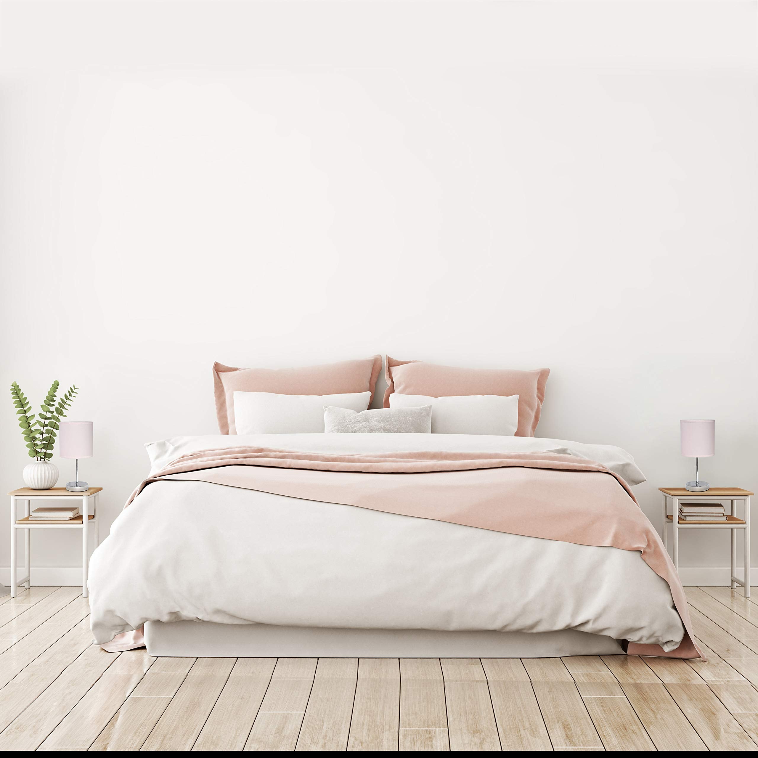 Simple Designs Lt2007-Bpk Mini Table Lamp, Chrome, Fabric Shade, Blush Pink, No Bulb