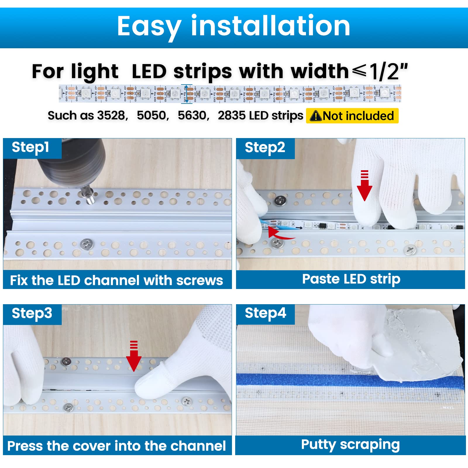 Muzata LED Strip Diffuser Channel, 5Pack 3.3FT/1M, Aluminum, White, Model MZZ563, Trimless for Drywall Ceiling Wall