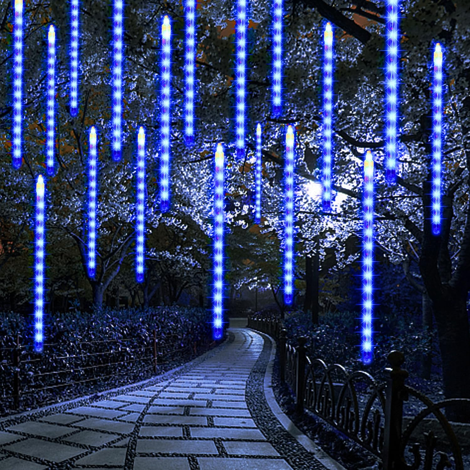 LJLNION 24 Tubes Meteor Shower Lights, Outdoor Icicles Christmas Lights, 12 Inch 3 x 288 LED Iciclelights Snow Falling Lights, C