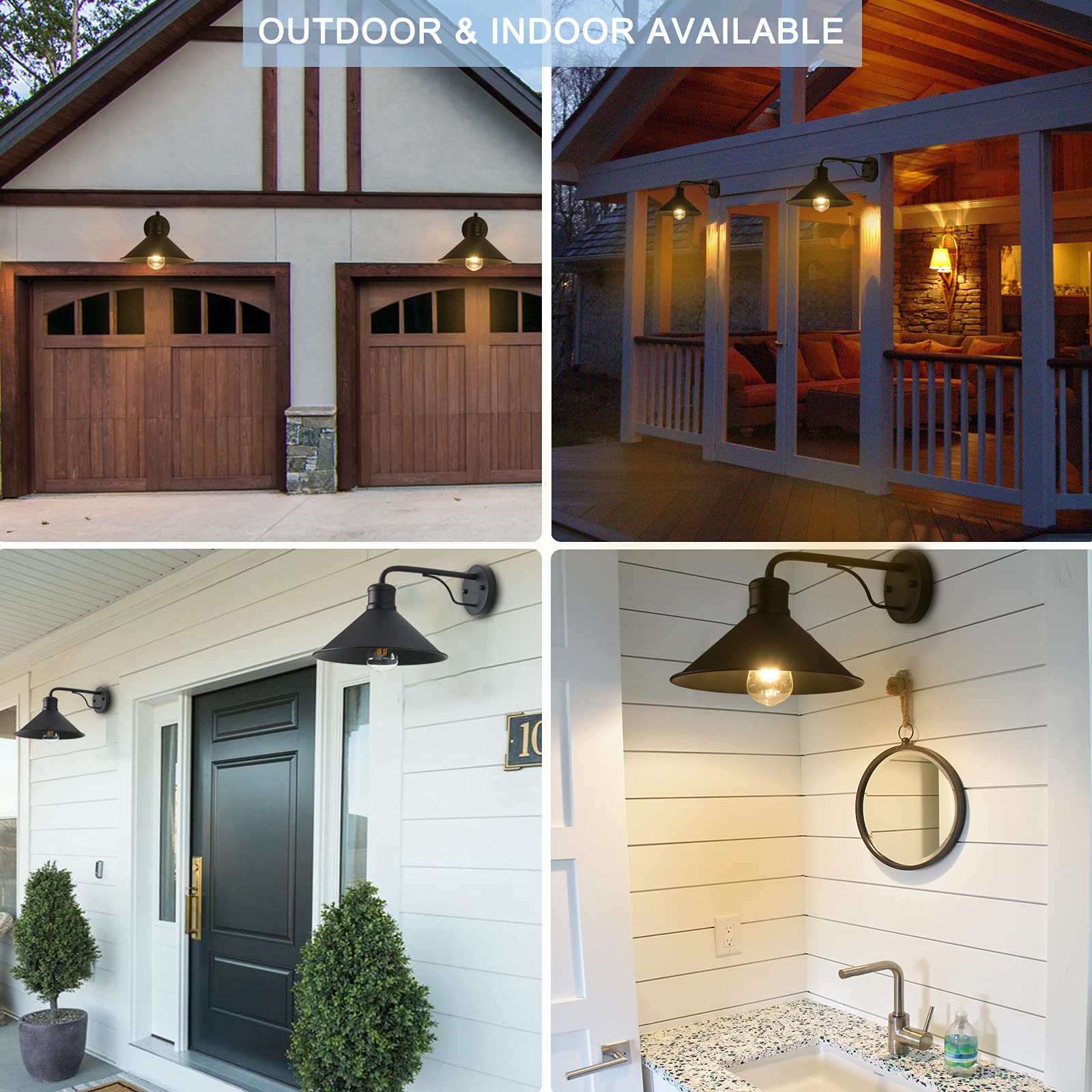 Victogate Outdoor Wall Lights - Black Farmhouse Sconce For Porch, E26 Socket, 1 Pack