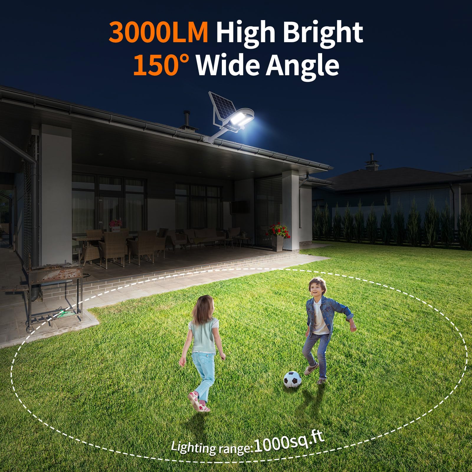 intelamp Solar Street Lights Outdoor Waterproof 3000LM 12500mAh Security Flood Lighting, Dual 180 PIR Motion Sensors & Remote Co