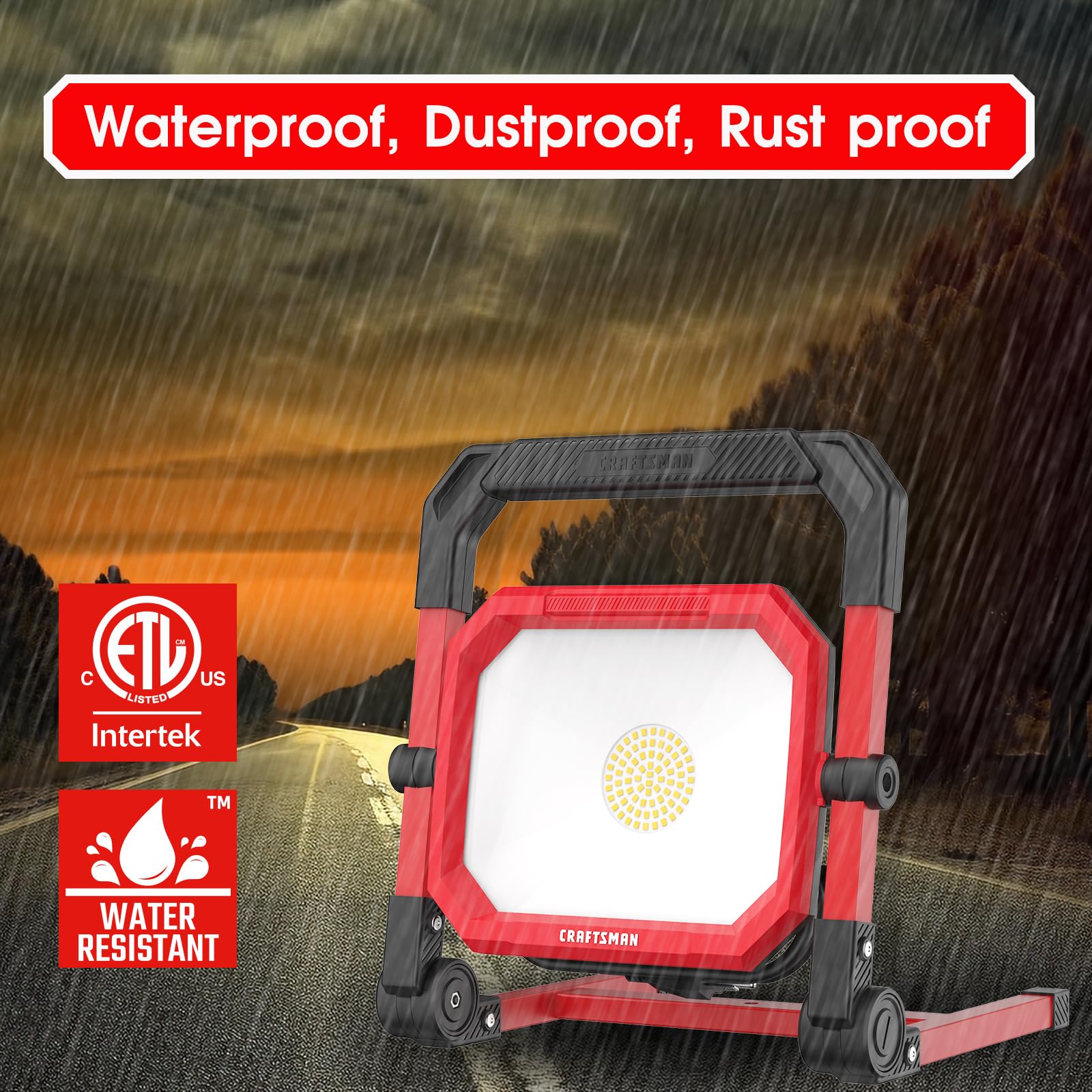 Craftsman 4500Lm 46W Led Work Light, Wet Rated, 450W Equivalent, 5Ft 1.52M Cord With Plug, 4000K, Fold-Flat Design, 360 Rotating