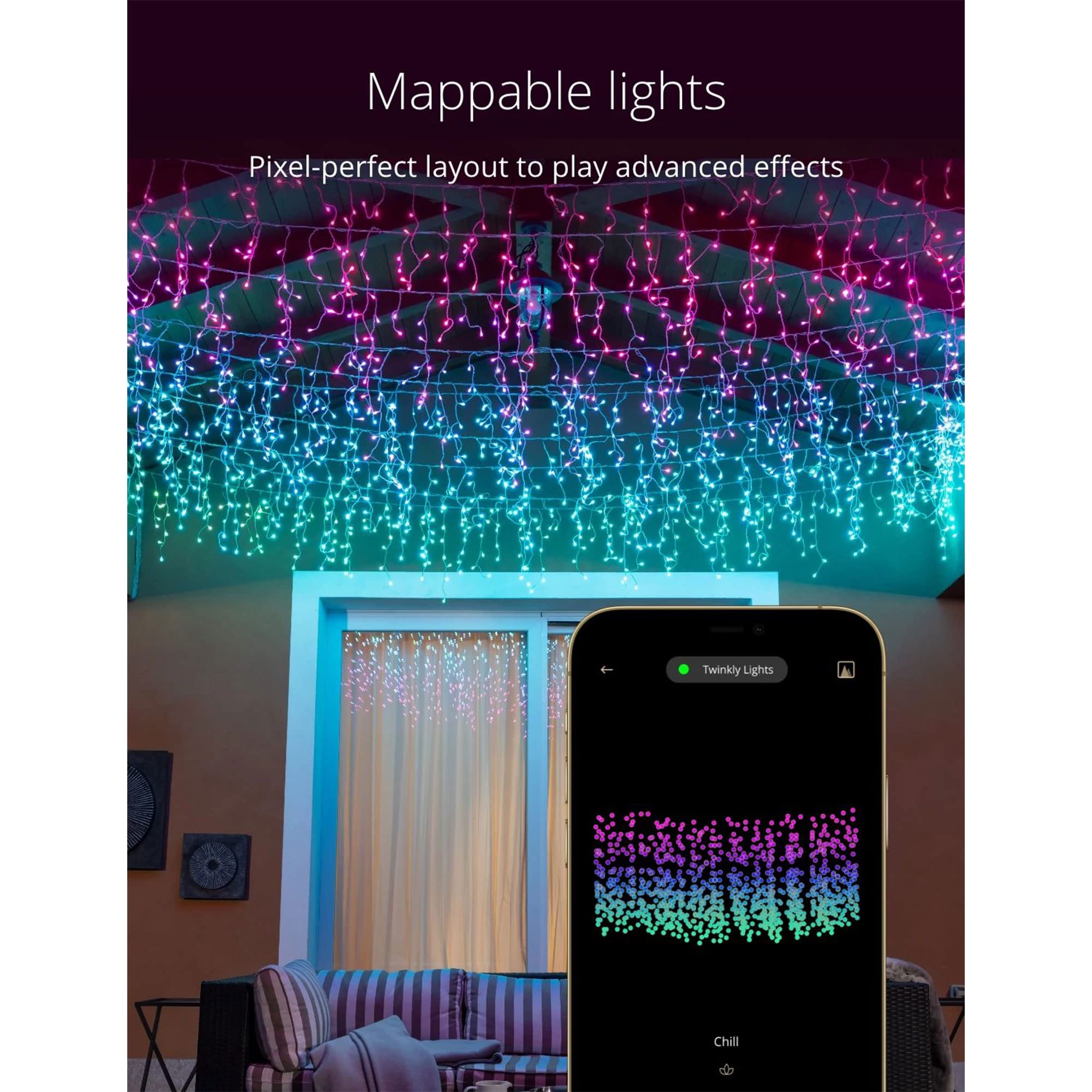Twinkly Icicle - App-Controlled Led Christmas Lights With 190 Rgb (16 Million Colors) Leds. Clear Wire. Indoor And Outdoor Smart