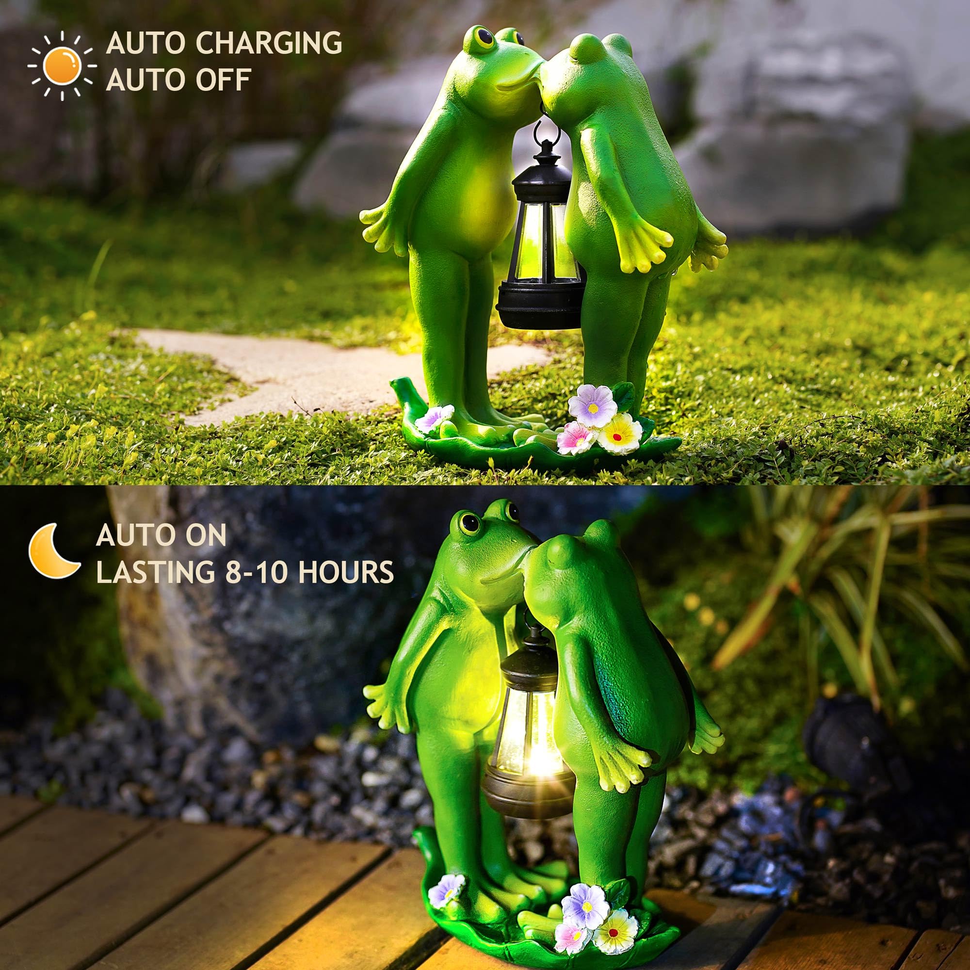 Vereemy Kiss Frogs Statue - Solar Lantern Led Garden Decor For Valentine'S Day, Perfect Gift For Mom