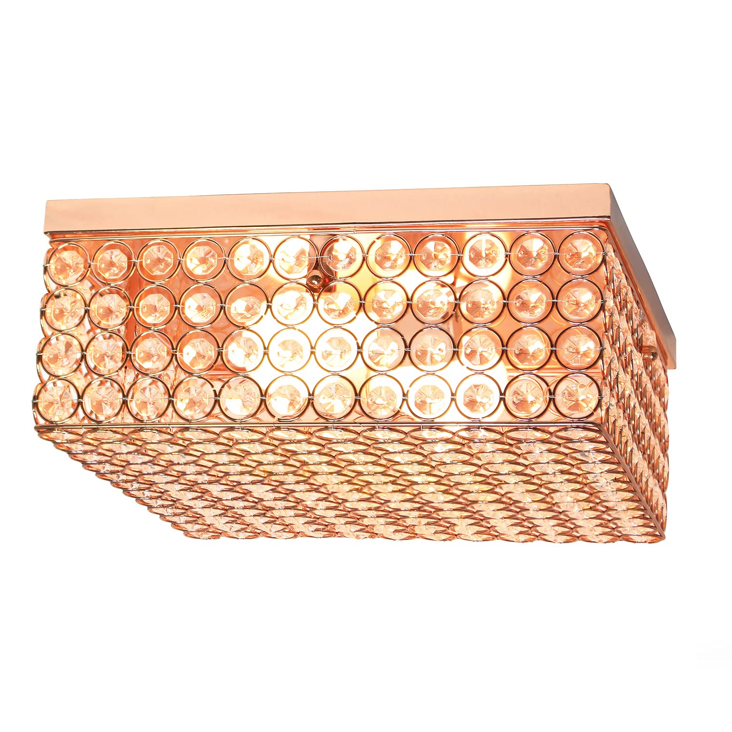 LALIA HOME Glam 2 Light Square Flush Mount, 12 Inch, Metal, Rose Gold, Model LHM-2004-RG