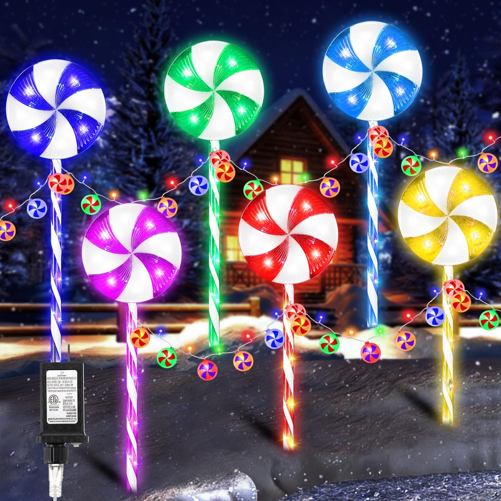 6 Pack Christmas Lollipop Pathway Lights Outdoor with 28PC Candy, 27 176LED Peppermint Candy Cane Decoration with 8 Mode&Timer&S