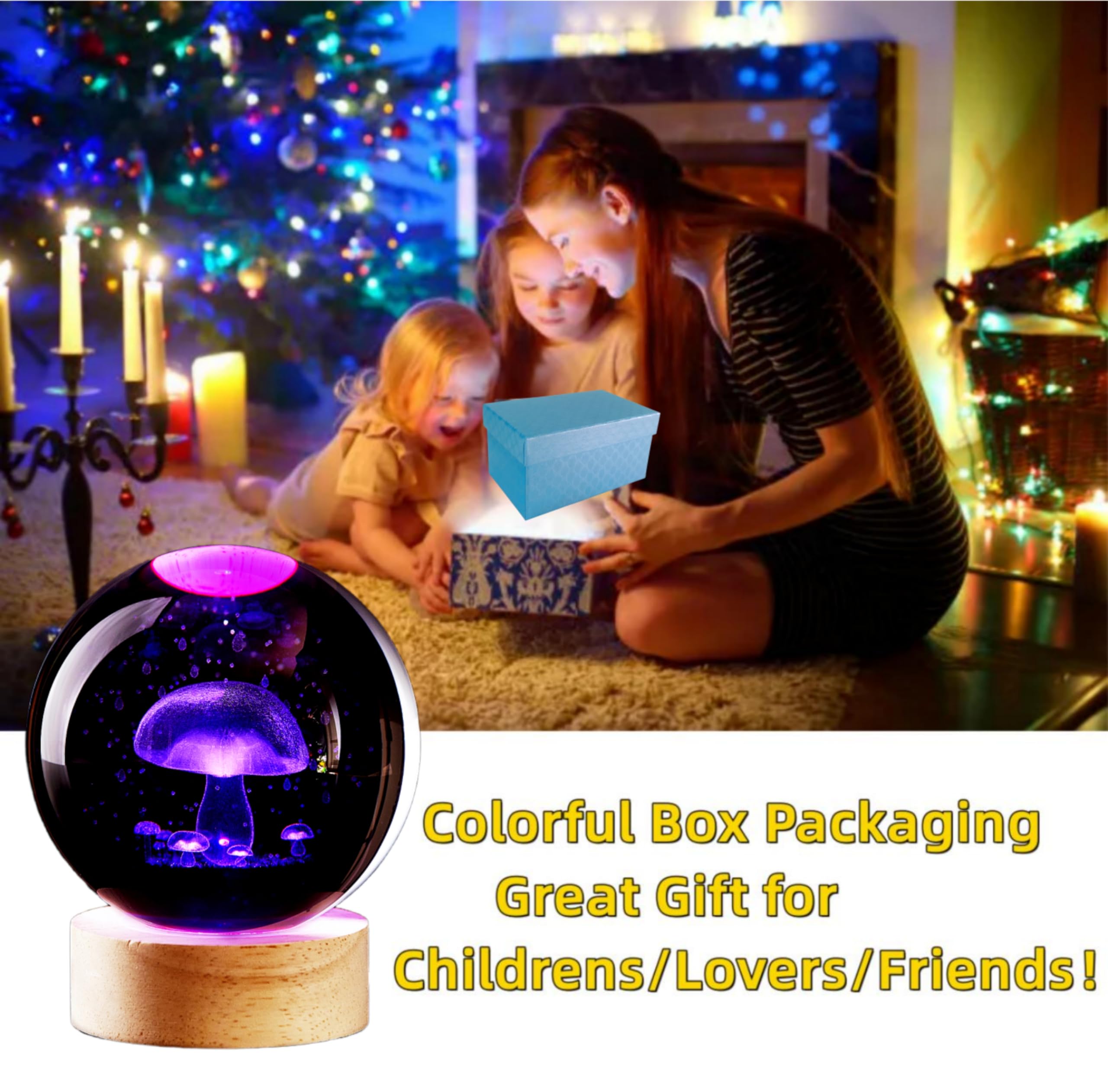 3D Mushroom Crystal Ball Lamp,Lifelike Led Mushroom Night Light,16 Colors Changing Light,Dimmable Remote Control,Desk Lamp (Mush