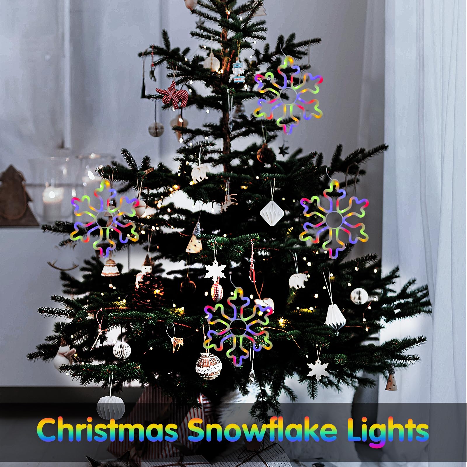 4Pcs Led Snowflake Lights, Christmas Decorations Outdoor Lights,11.4   Snowflake Christmas Decorations With 8 Memory Lighting Mo