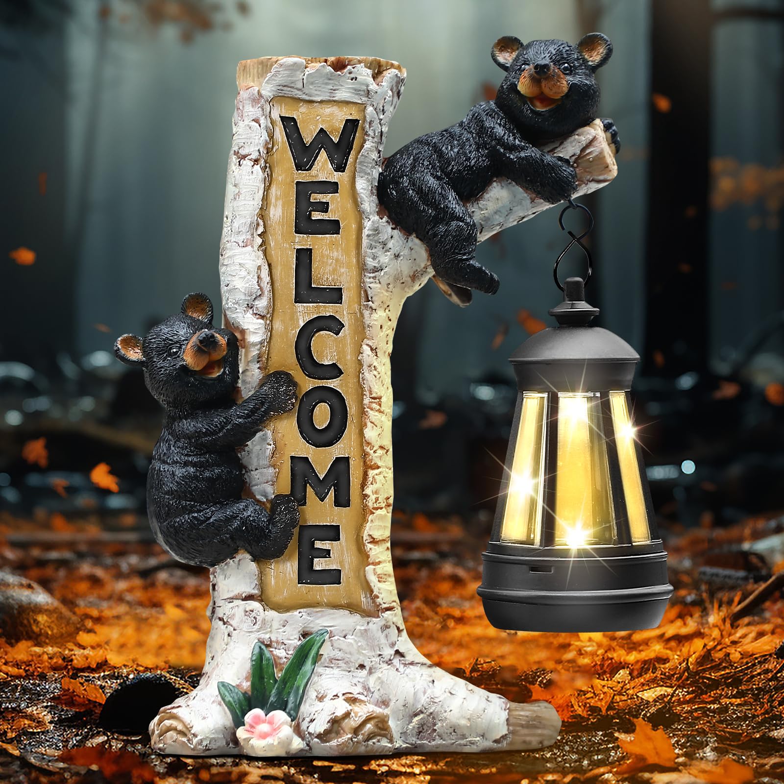 Json Garden Bear Statue With Solar Led Lantern  Gifts For Mom Yard Art  Whimsical Figurine Large Sculpture Lighted Outdoor MotherS Day Spring Decorations For Lawn  Porch