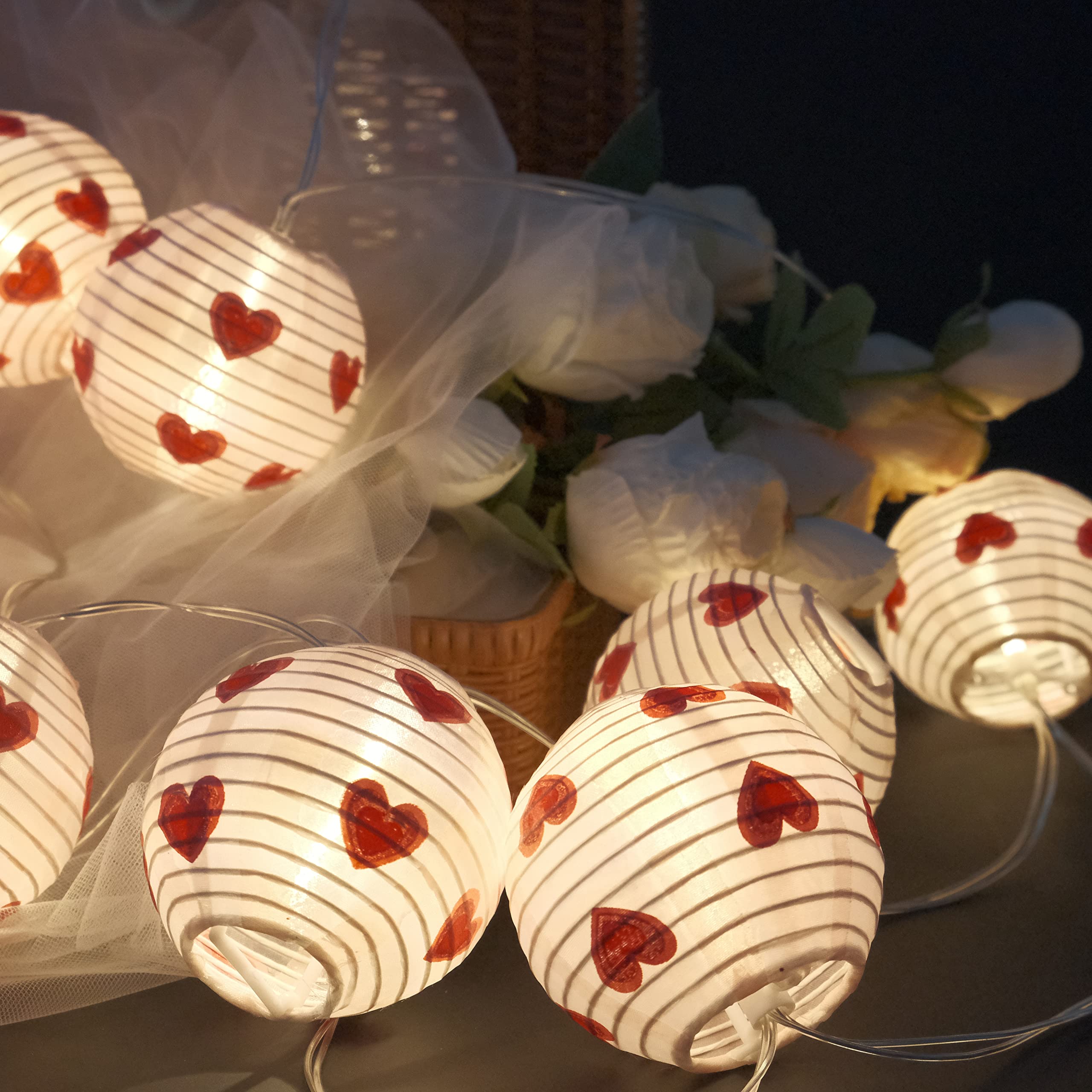 Valentines Day Decor Lantern String Lights Valentines Day Lights 10 Count Heart Lights Pink Room Decor 9.4FT Valentine Lights Ha