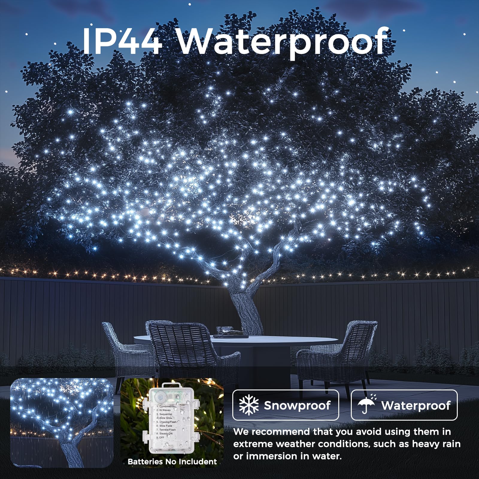 Wdtpro Fairy Lights Battery Operated With Remote, 33Ft 100 Led Battery Powered String Lights With Timer, Outdoor Waterproof 8 Modes Twinkle Lights For Bedroom Indoor Christmas Decor White, 4 Pack