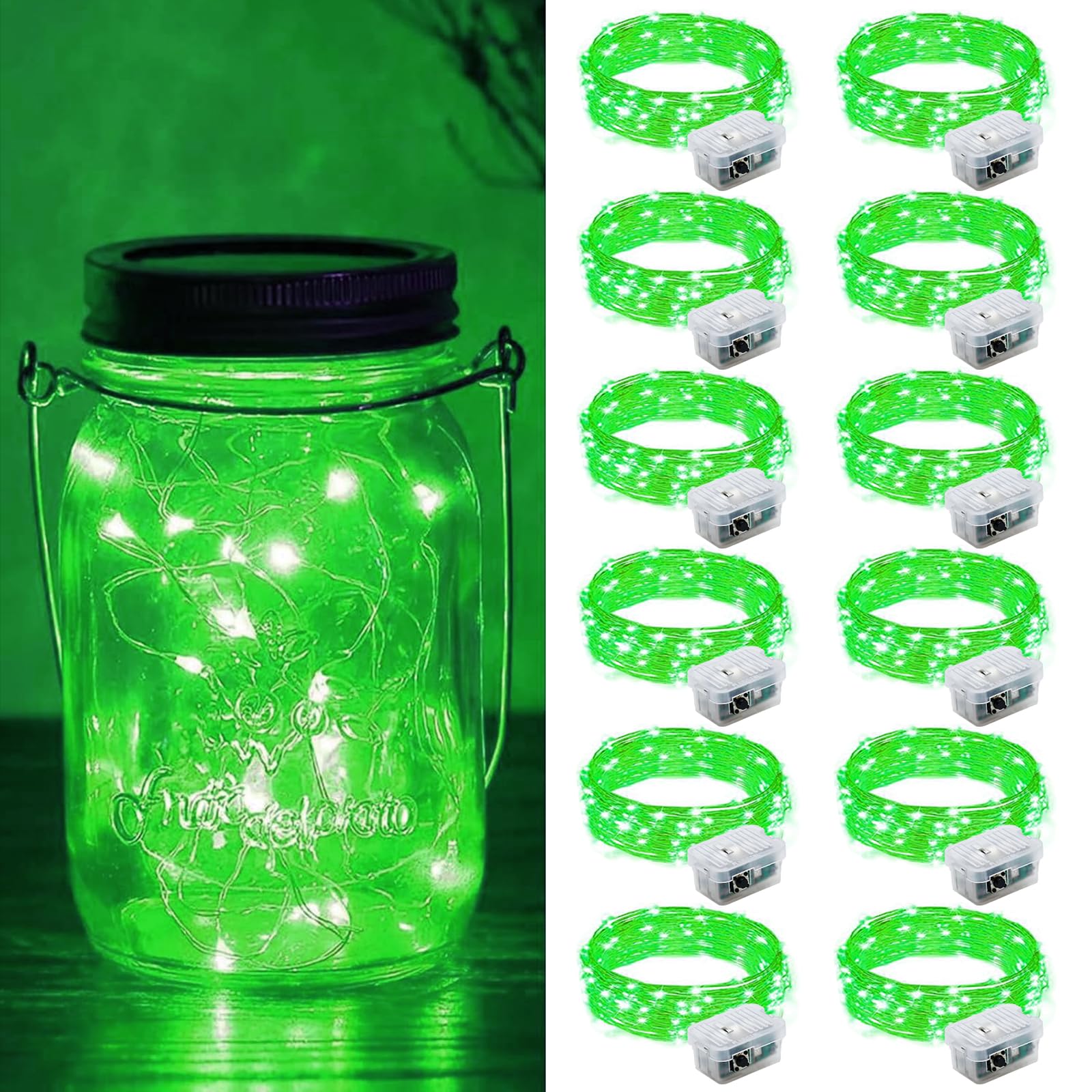 Fairy Lights Battery Operated, String Lights Battery Powered 7ft 20 Led Twinkle Lights (Green, 12)