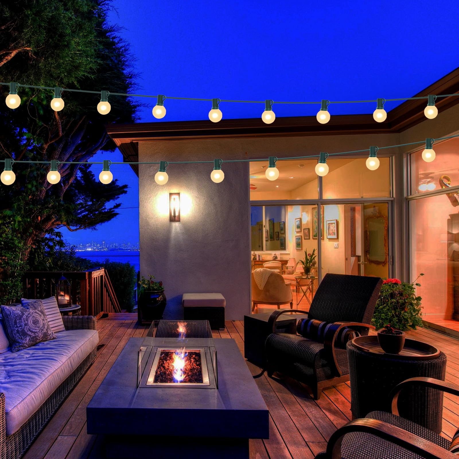 SUNSGNE G40 Round Christmas Lights, 25ft Frosted White Globe Lights, Green Wire, 27 Bulbs for Outdoor Garden Wedding Decor