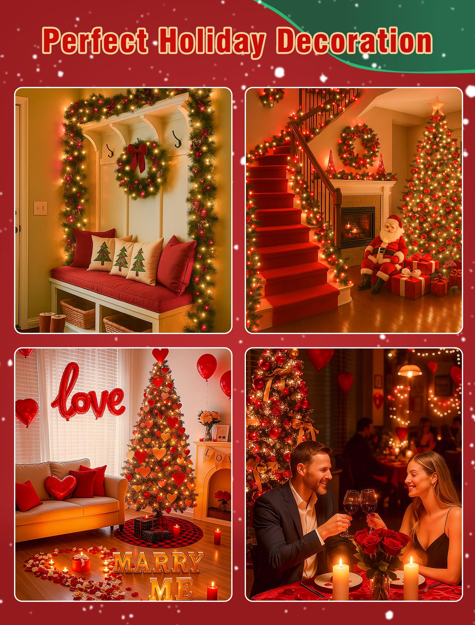 Hopolon Christmas Lights Indoor Outdoor  2 Pack 13 Ft 50 Count Incandescent Mini String Light  Green Wire Christmas Tree Lights Waterproof For Holiday Wedding ValentineS Day Decor  Red And Clear