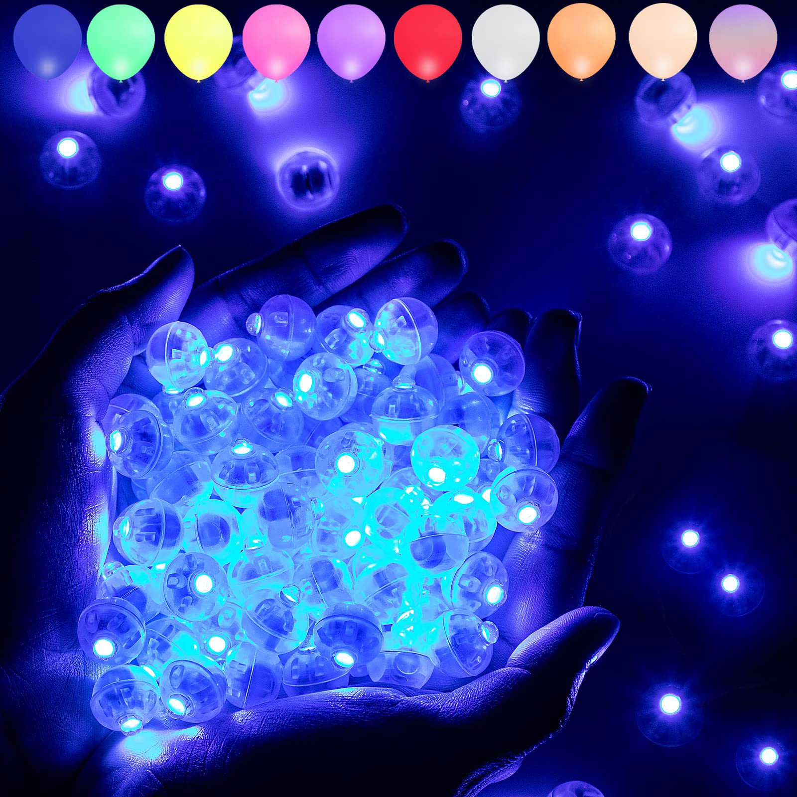 Aogist 100 Pcs Blue Balloon Light With Loop For Hanging, Mini Ball Lights Led Drinks Lights Round Tiny Light For Paper Lanterns 