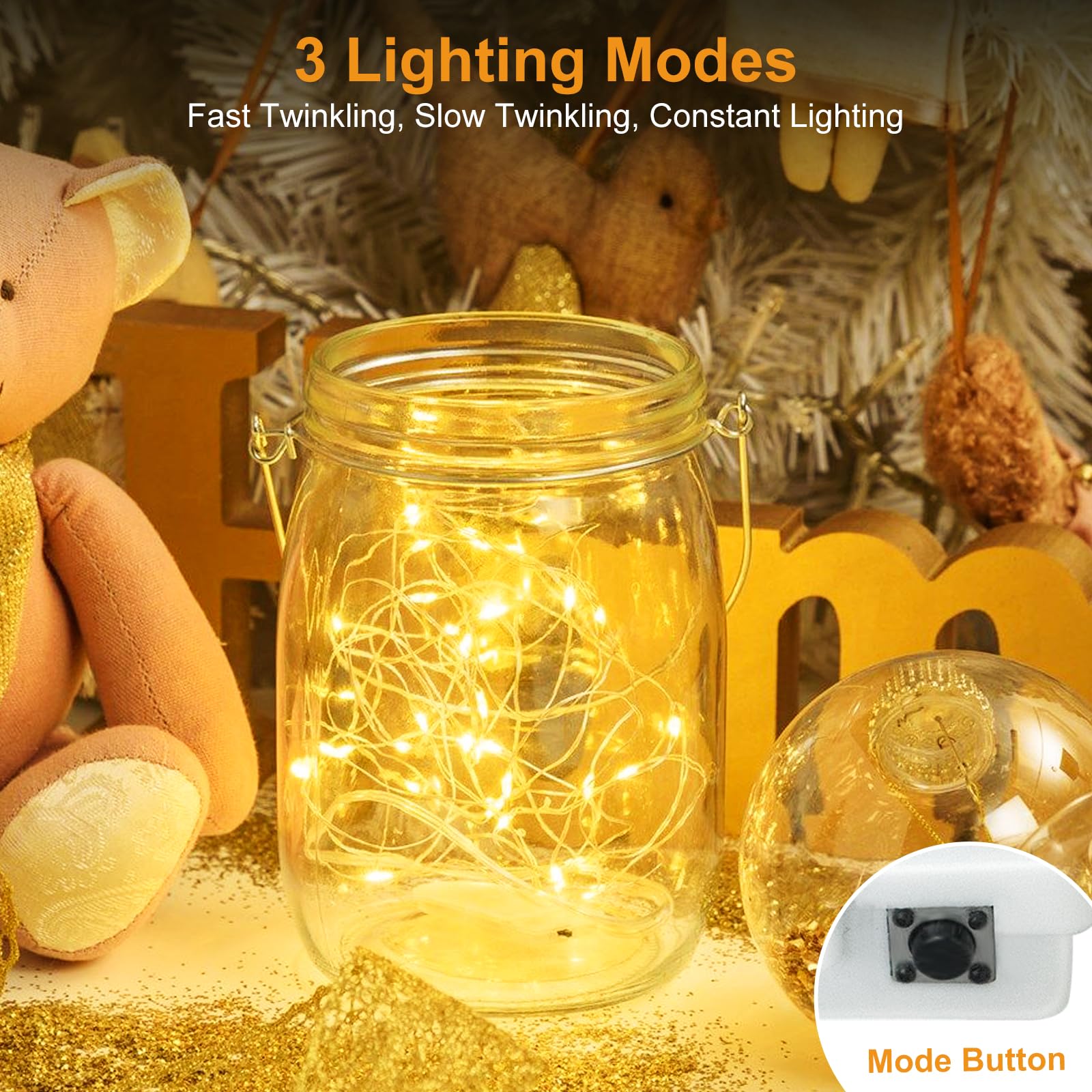 Btfarm 30 Pack Fairy Lights Battery Operated [3 Modes], 7Ft 20 Led Twinkle Lights String Lights Waterproof Bulk Small Mini Silver Wire For Christmas Mason Jars Wedding Table Centerpiece, Warm White