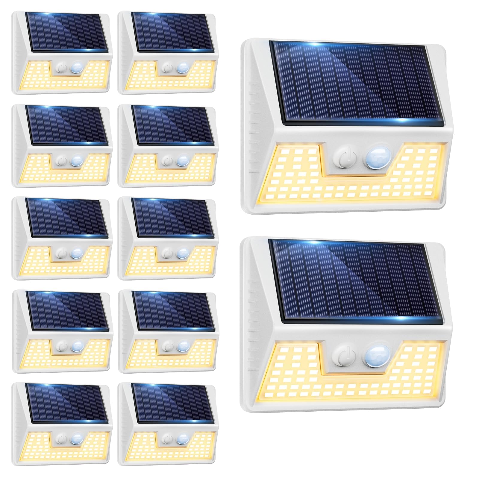 vighep 12 Pack Solar Lights Outdoor Motion Sensor, Waterproof Fence Lights with 3 Lighting Mode, Warm White LED Deck Lights for 