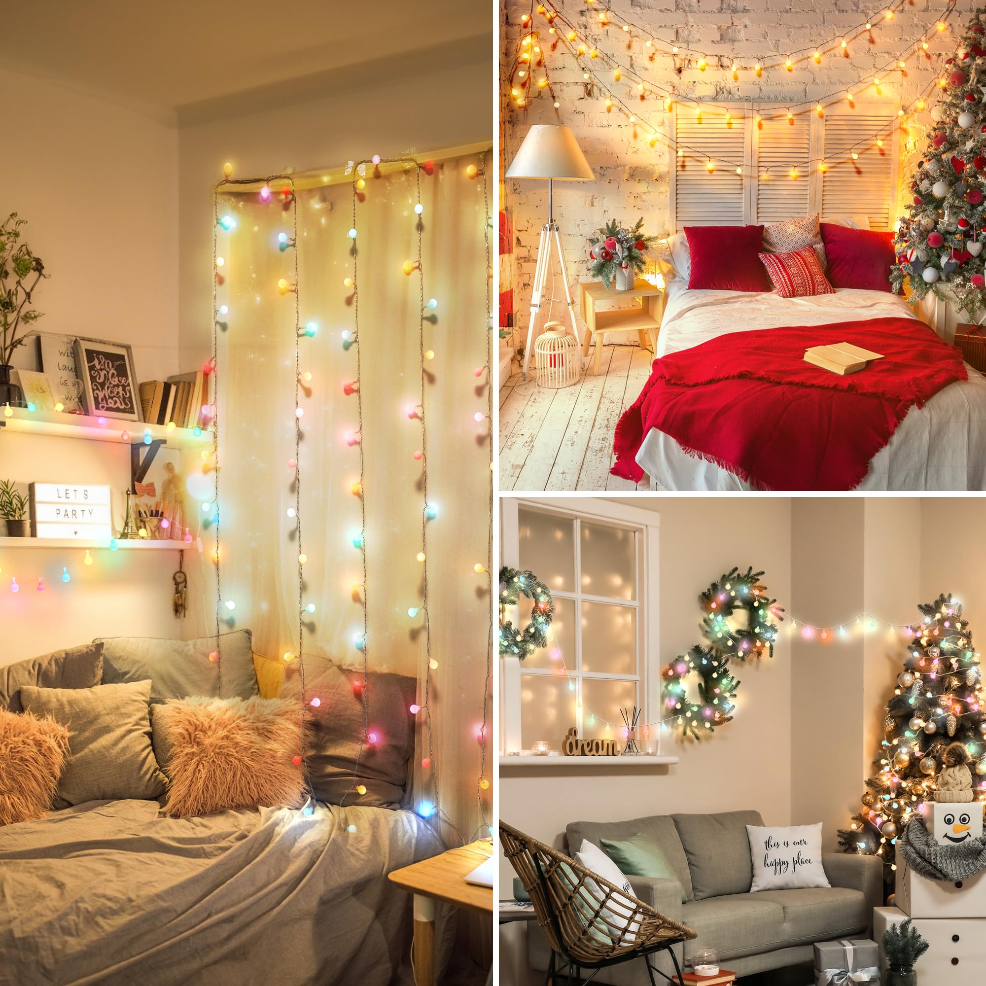 Omika 33Ft Pastel Christmas Lights Battery Operated, 100 Leds Warm White Fairy Lights, Usb Powered String Lights With Remote For Indoor Outdoor Xmas Party Girls Bedroom Pastel Decor