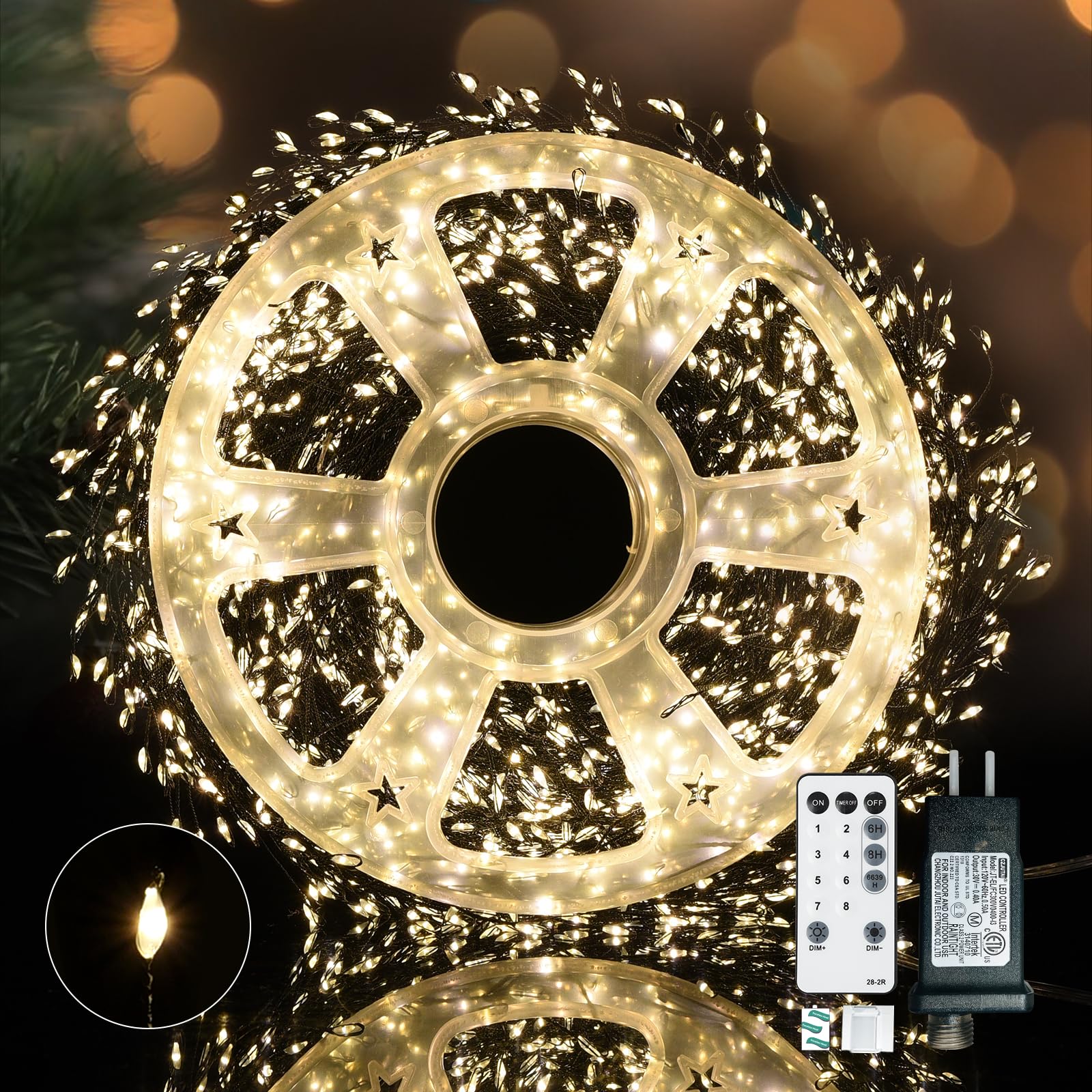 Dailyart Fairy Lights Plug In  3000 Led Cluster Lights With Timer 195Ft Waterproof Warm Twinkle String Light With Remote For Bedroom Wreath Garland Window Wedding Christmas Tree Decoration Black Wire
