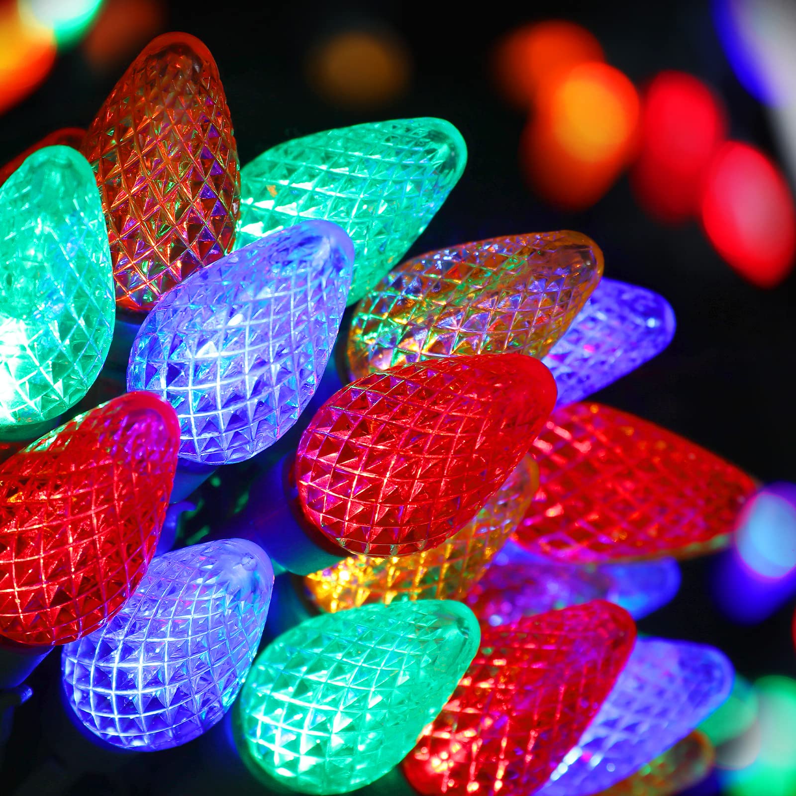 TOPKDA C7 Led Christmas String Lights, 25.16ft 50 LED Connectable Outdoor & Indoor Decorative Light Strand, Multicolor Xmas Holi