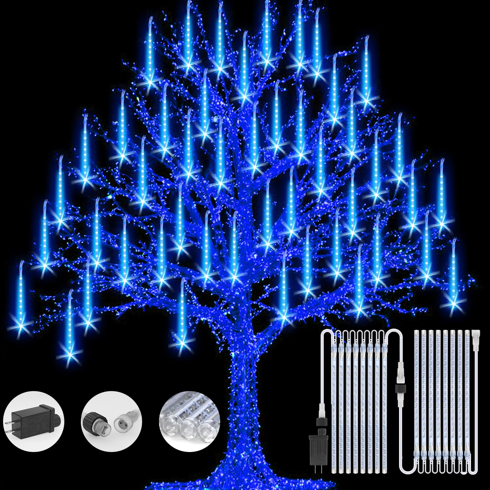 FYYZY Christmas Lights Meteor Shower Rain Light Falling Rain Lights with 16 Tubes 384 LEDs Waterproof Icicle Snow Fall String Li