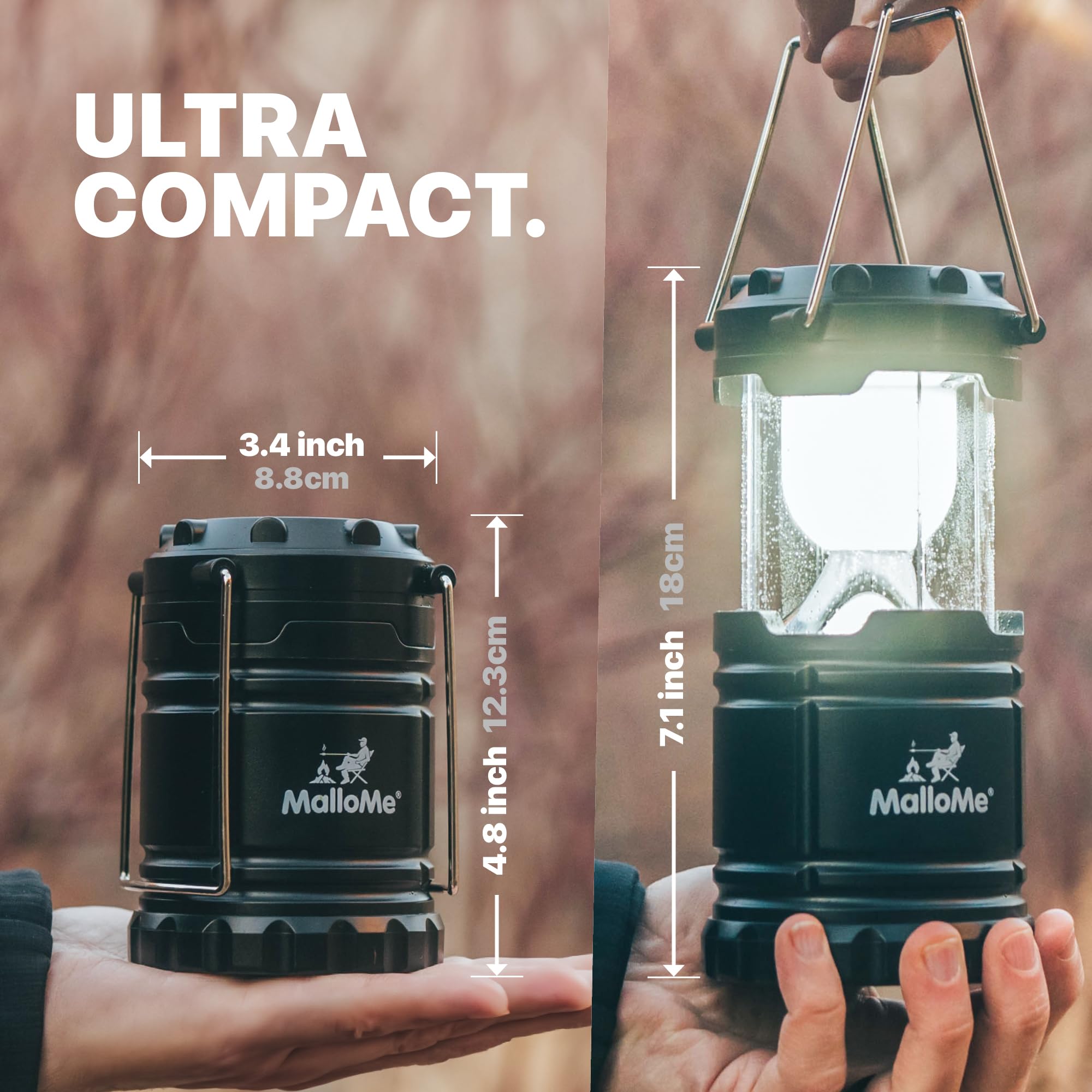 MalloMe LED Lanterns - 8 Pack Battery Powered Camping Lights - Multicolored Plastic Emergency Lamp for Home & Outdoor Use