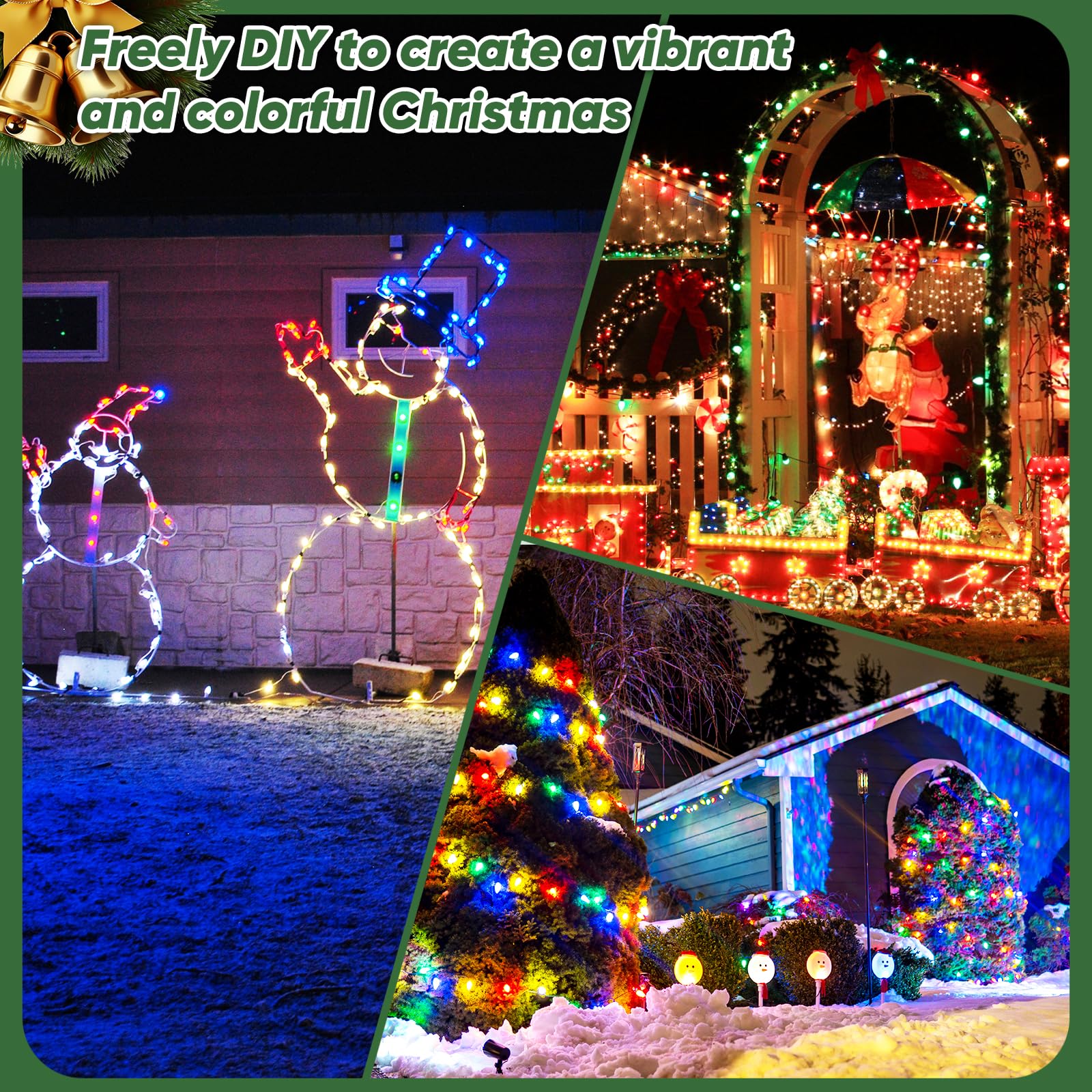 BesLowe C9 Christmas Lights Outdoor, 500FT Green Wire, E17 Sockets, Multicolor, Model GYI-O500RBU