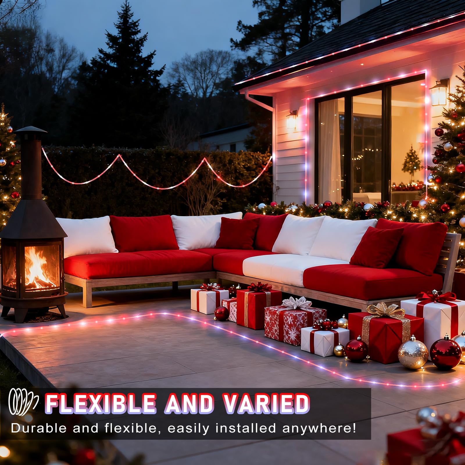 Xmasbokeh 164Ft 500 Led Rope Lights For Outside  Plug In Rope Lights Outdoor Waterproof  8 Modes Christmas String Lights Indoor For Bedroom Garden Patio Tree Party Holiday Decorations  Red White