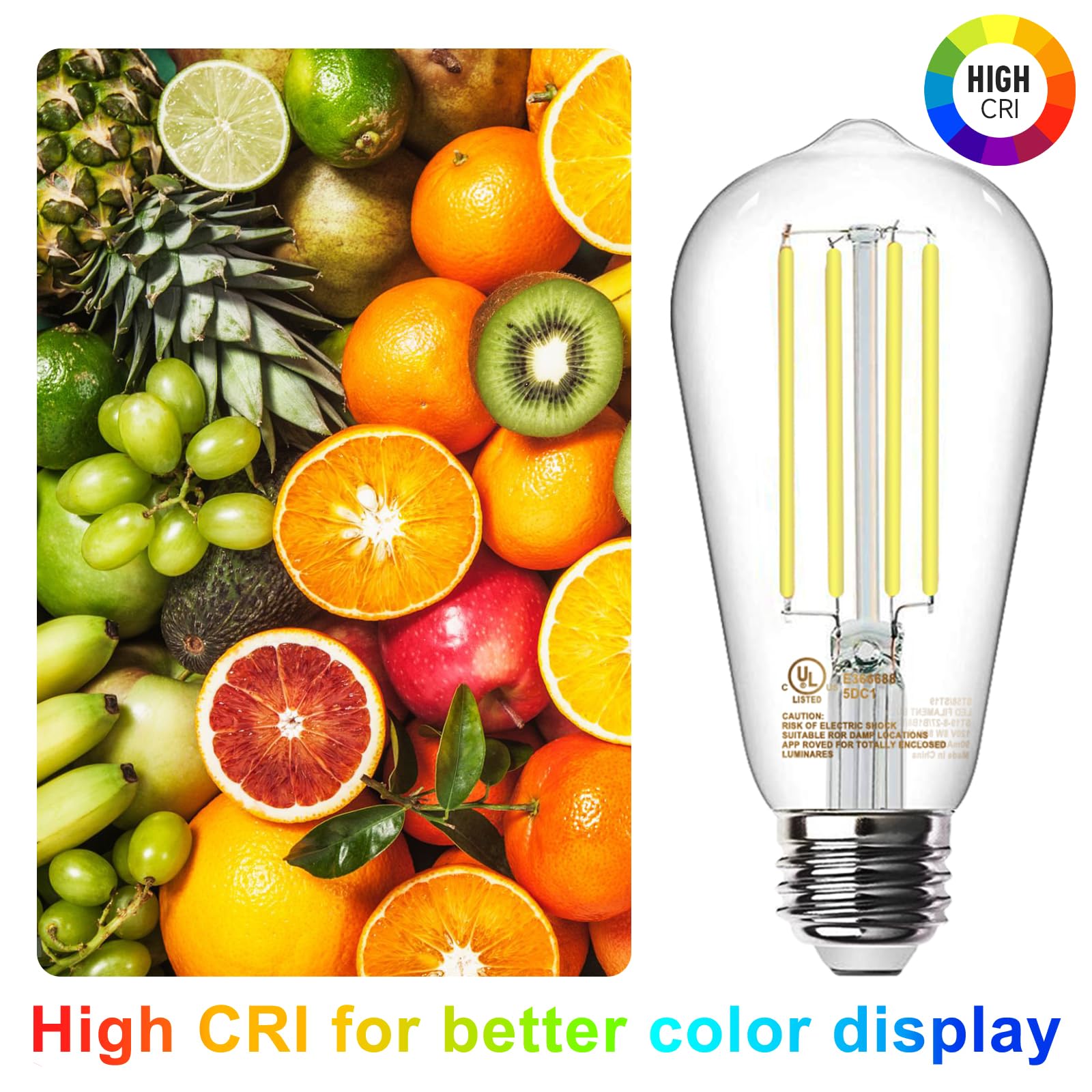 TJOY Vintage Edison LED Light Bulbs, 50 Pack, Dimmable 8W, 5000K Daylight, E26 Medium Base, Clear Glass, Antique Decorative Filament