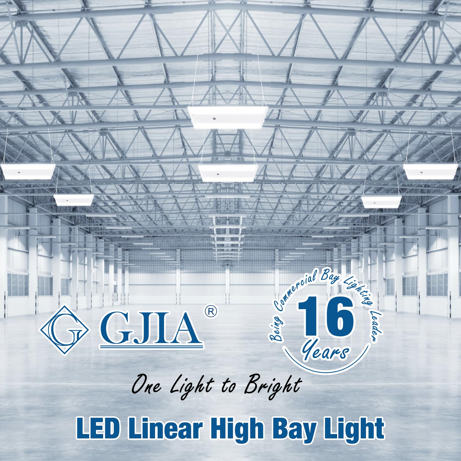 G GJIA LED Linear High Bay Light 4-Pack, 300W, 45000LM, Dimmable, 5000K Daylight, Aluminum, White, UL Listed