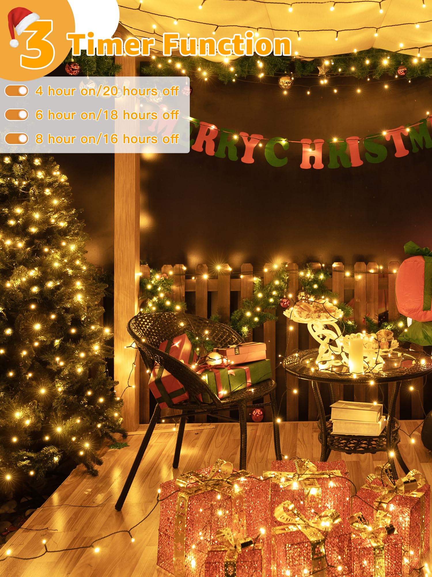 Brightchristmas 1000 Led Waterproof Outdoor String Lights, Warm White, 328 Ft, With Remote & Timer, 8 Dimmable Modes, Model Nya1000A