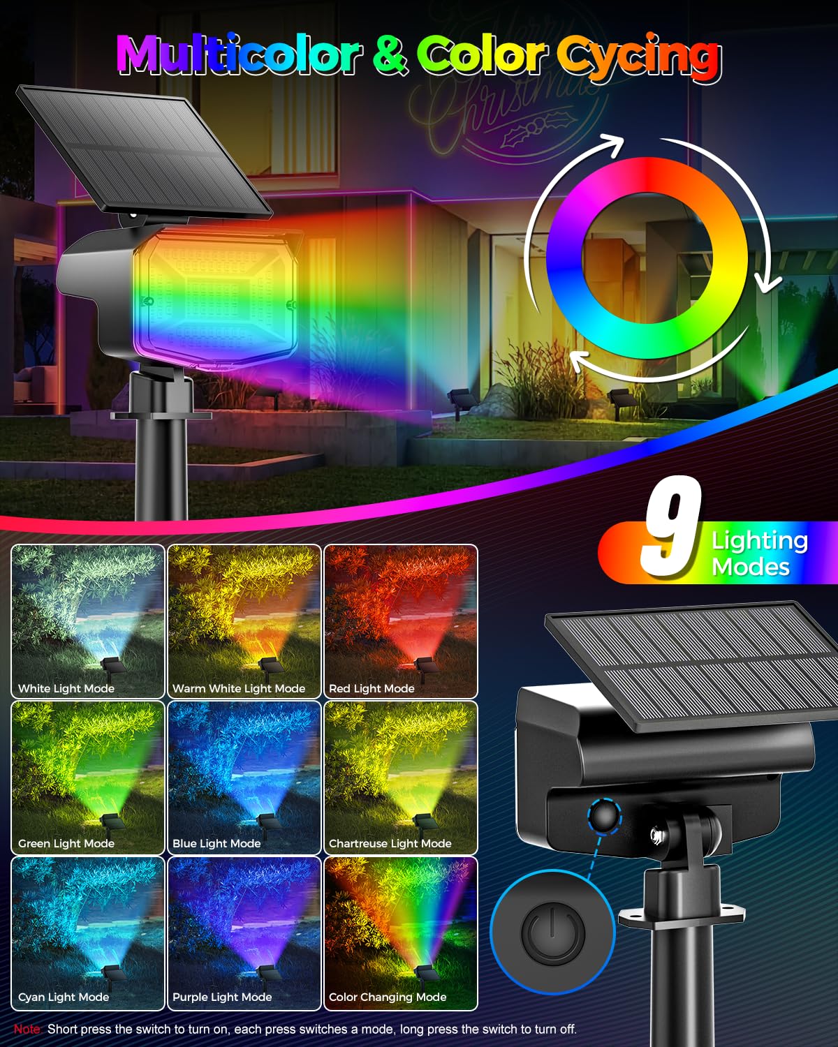 Fratink Solar Spot Lights Outdoor, [92 Leds/3 Modes] 2-In-1 Solar Landscape Spotlights, Ip65 Waterproof Auto On/Off Solar Lights