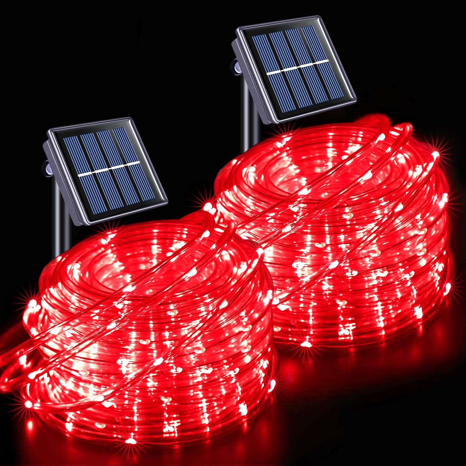 JMEXSUSS Valentine Solar Rope Lights,2 Pack 100 LED 33ft 8 Modes Solar Rope Lights Outdoor Waterproof Red LED Fairy Lights for V