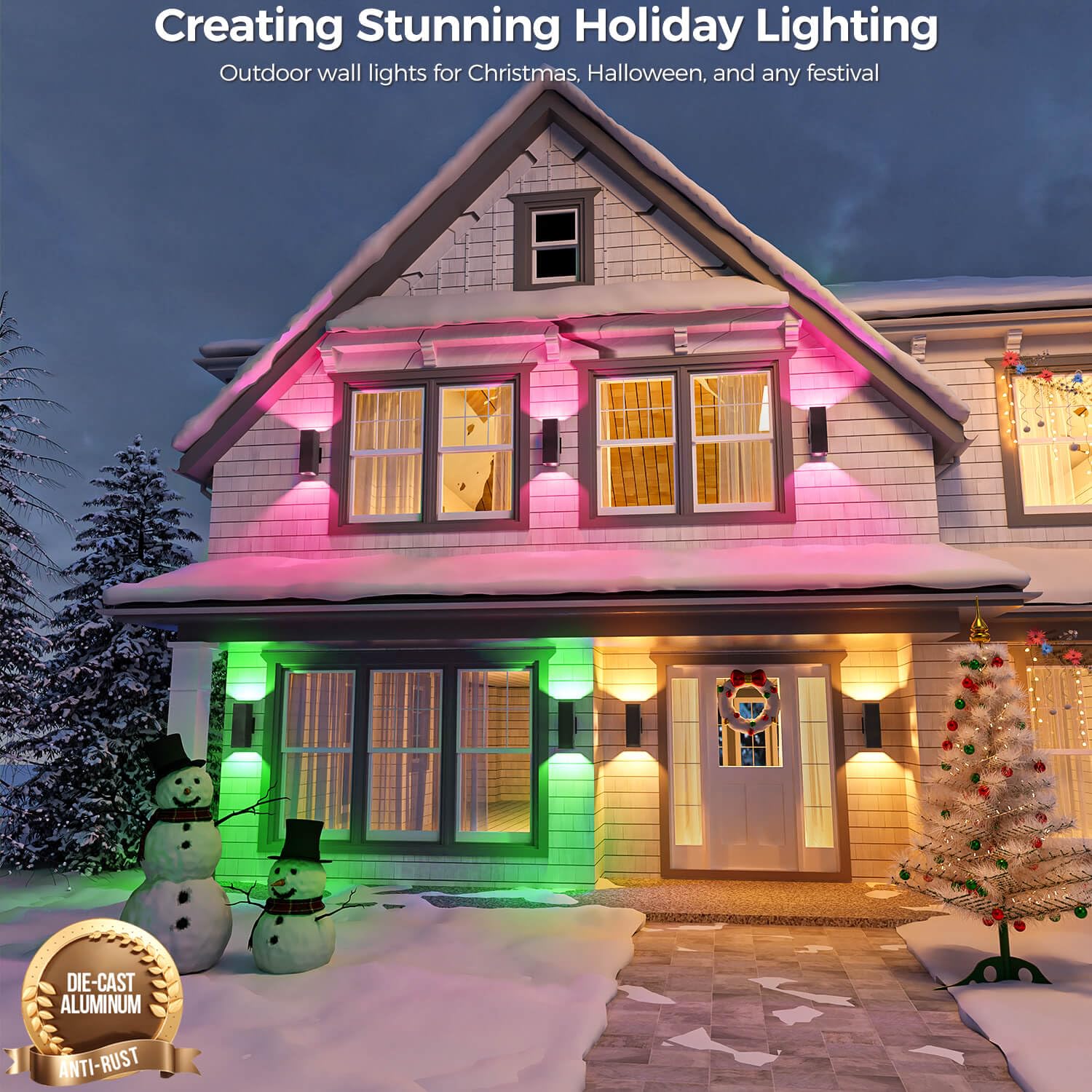 Kizon Smart Porch Lights 2 Pack, Rgb Exterior Lighting Fixtures Color Changing App Control With Remote, Dimmable Wifi Led Outdoo
