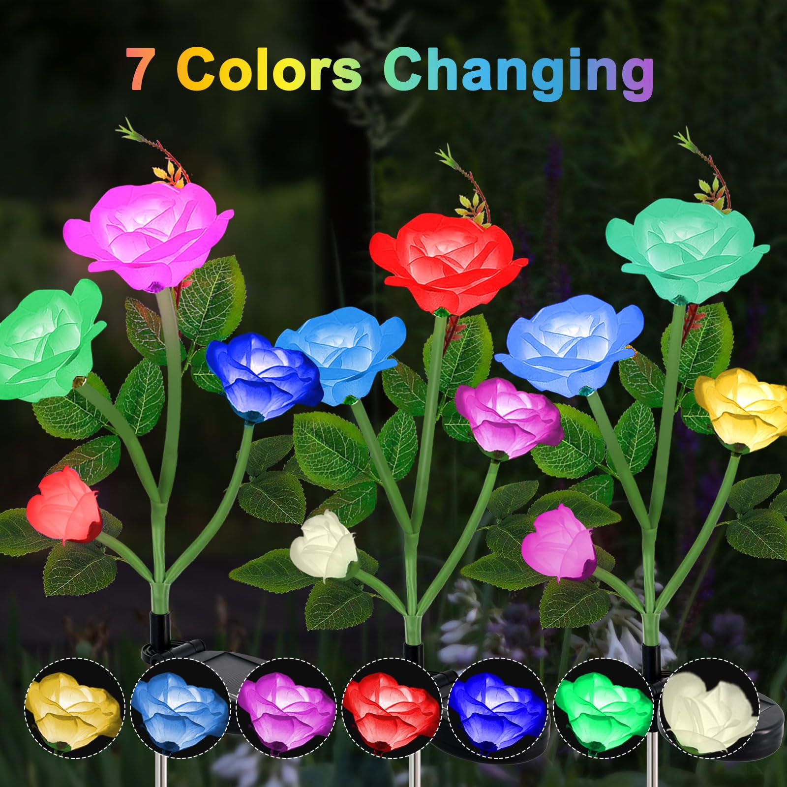 Yshengmian Solar Lights Outdoor For Garden Decor Waterproof - 2 Pack With 8 Rose Lights Decorative 7 Color Changing For Valentines Day Yard Patio Pathway Decoration
