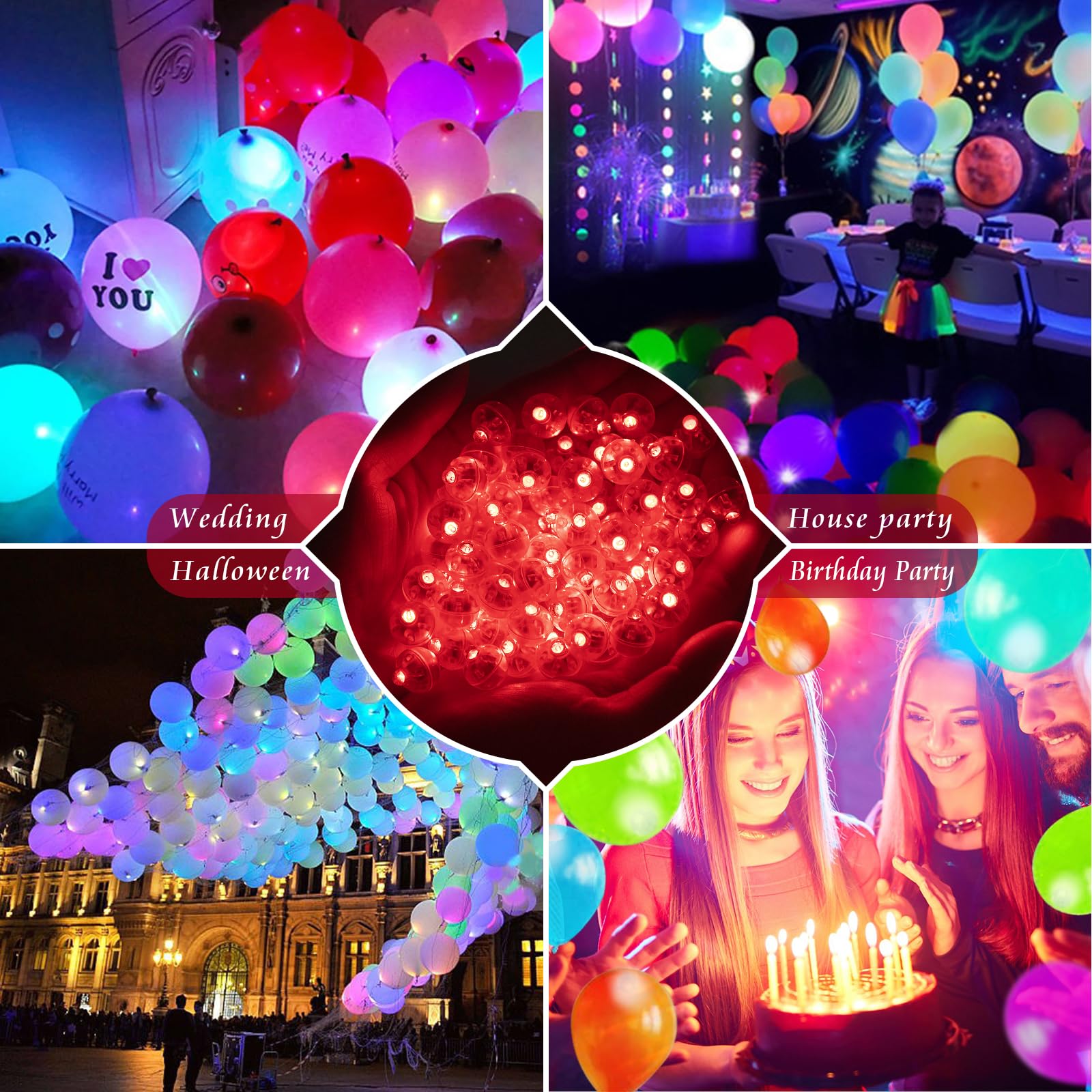 Chzk 50Pcs Balloon Lights Mini Led Lights Round Long Standby Time Ball Light Paper Lantern Balloons Lights For Birthday Party Christmas Halloween Decoration (50, Red)