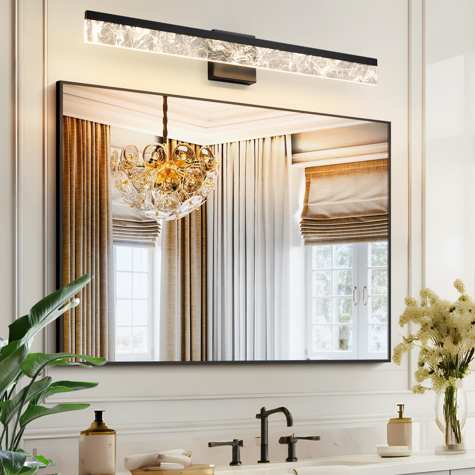 AIJIASI Modern Vanity Light Fixture, 32 Inch, 24W Dimmable LED, Black, Model 8205WL-32BK-US, Acrylic for Bathroom or Bedroom