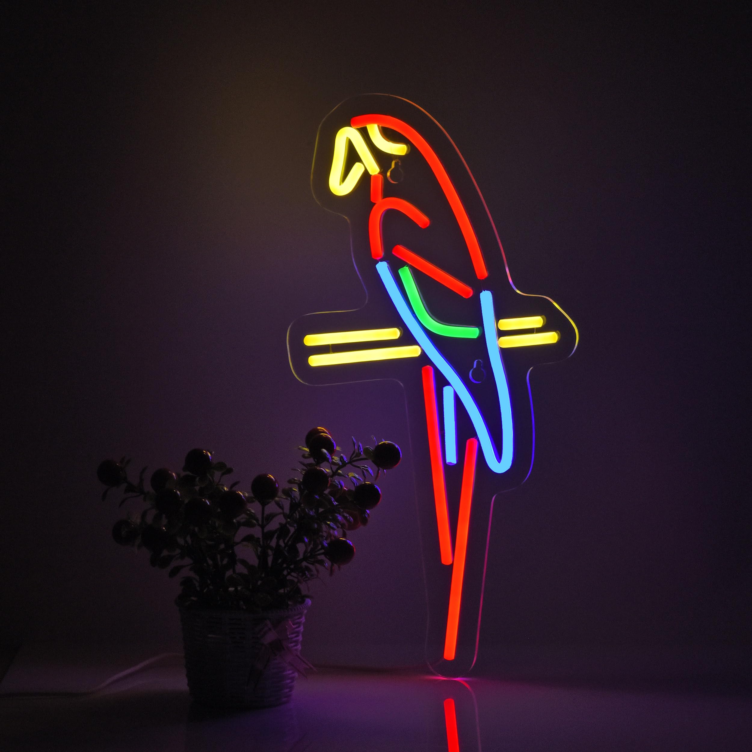 Roouneon Led Neon Wall Sign - Colorful Parrot Art, Usb Powered Acrylic Décor Light