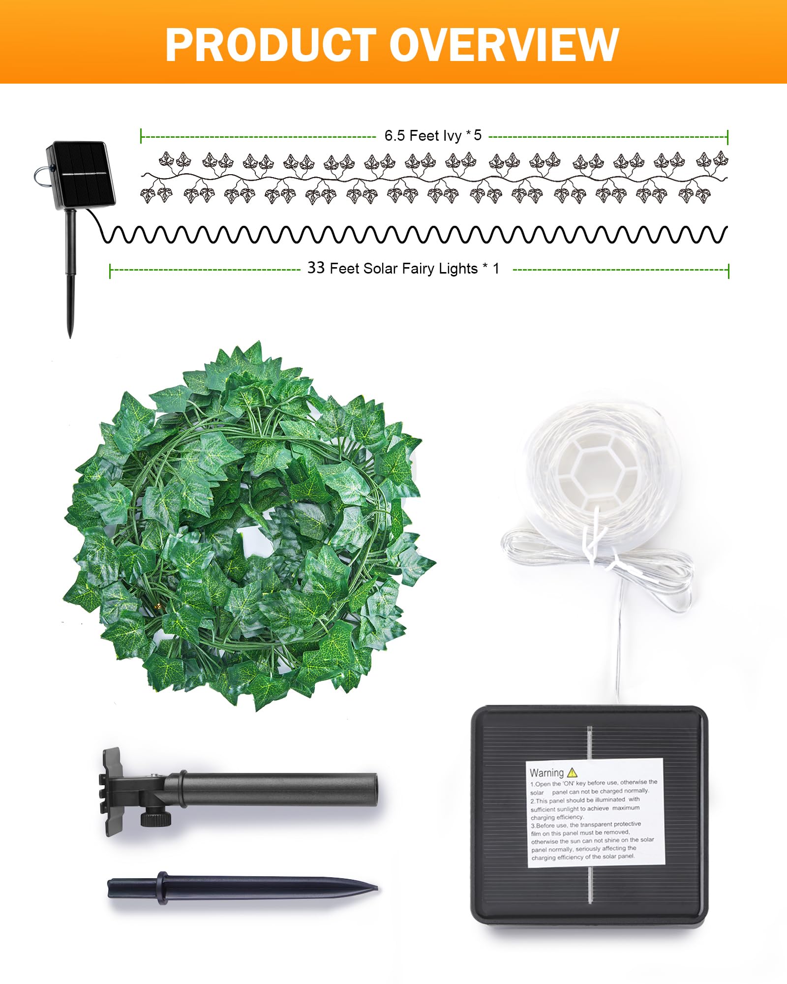 Brightown Solar Fairy Lights Outdoor, 33Ft Ivy String Lights, Copper Vine Lights For Garden, Model 40Ft-Solar-Vine-Lights