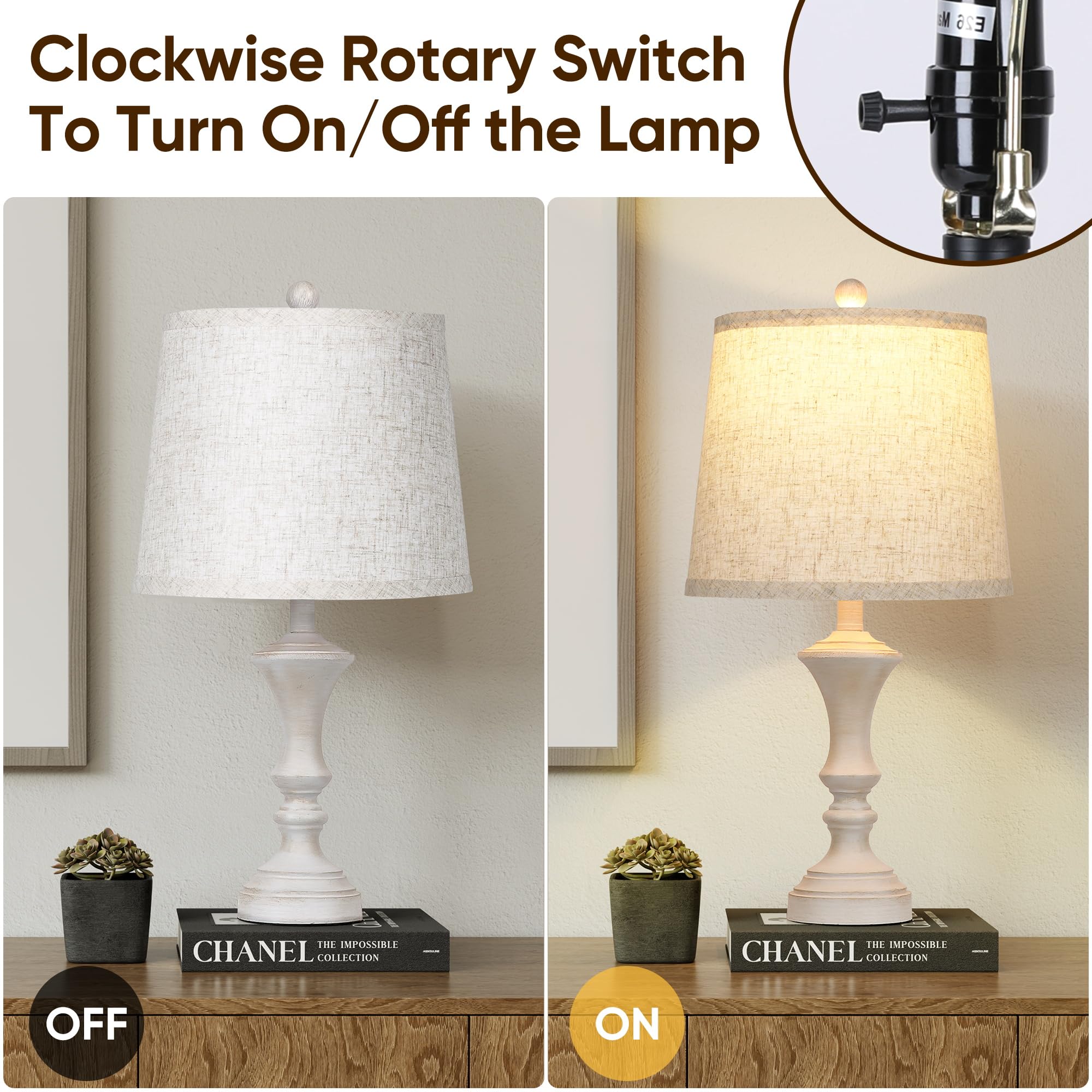 ROTTOGOON Retro Table Lamps Set of 2, Antique Grey, Vintage Rustic Design, Model ROLP406AH2, Nightstand Bedside Lighting, Bulb Not Included